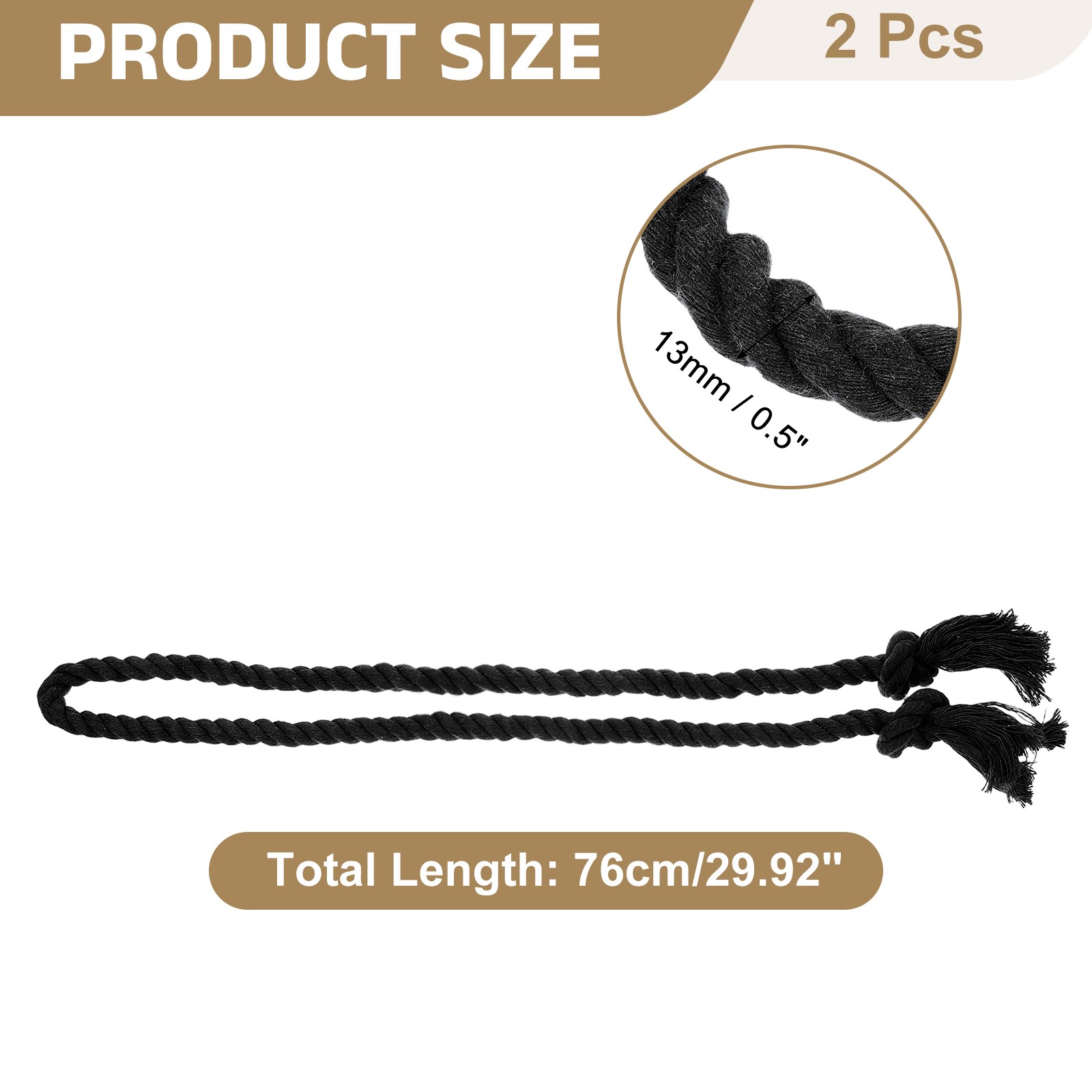 2Pcs Rope Curtain Tiebacks, 30″ Polyester Tassel Curtain Holdback, Black