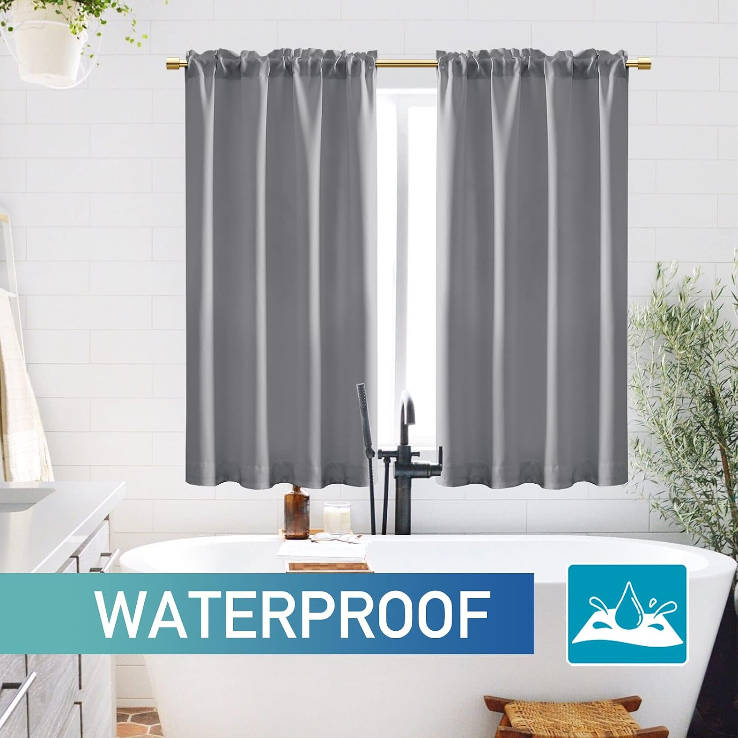 Light Grey Curtains 42 Inch Length for Bedroom/Kitchen/Bathroom Small Window Wat