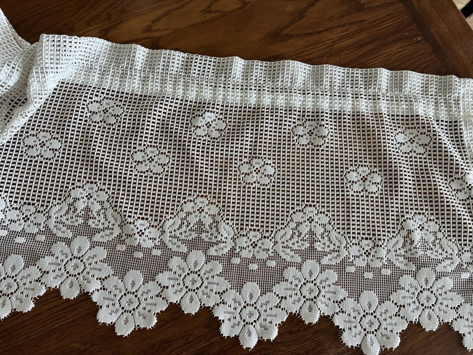 Vintage Off White Filet Lace Floral Valances Set Of 2 66×18” Cottagecore