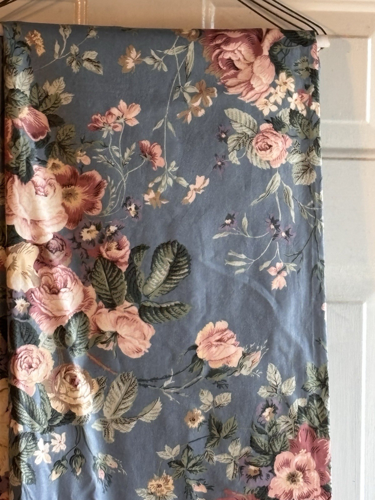 2 Pair Curtain Drapes Blue Pink White Chintz Floral 48”W Each Panel X88”L