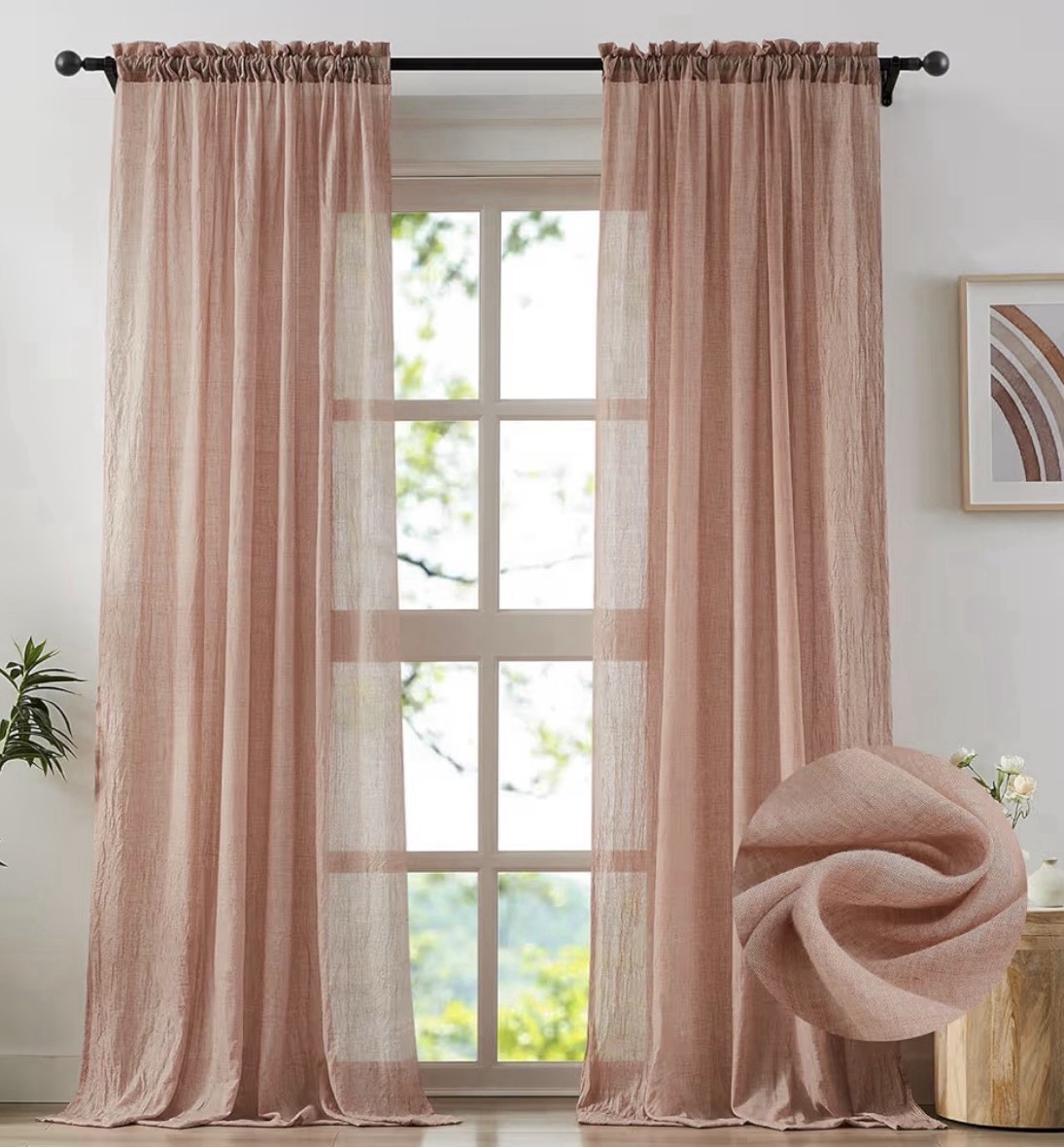 2 Panels – Sheer Window Rod Pocket Curtain Set 84″ X52 Inches Long New CC