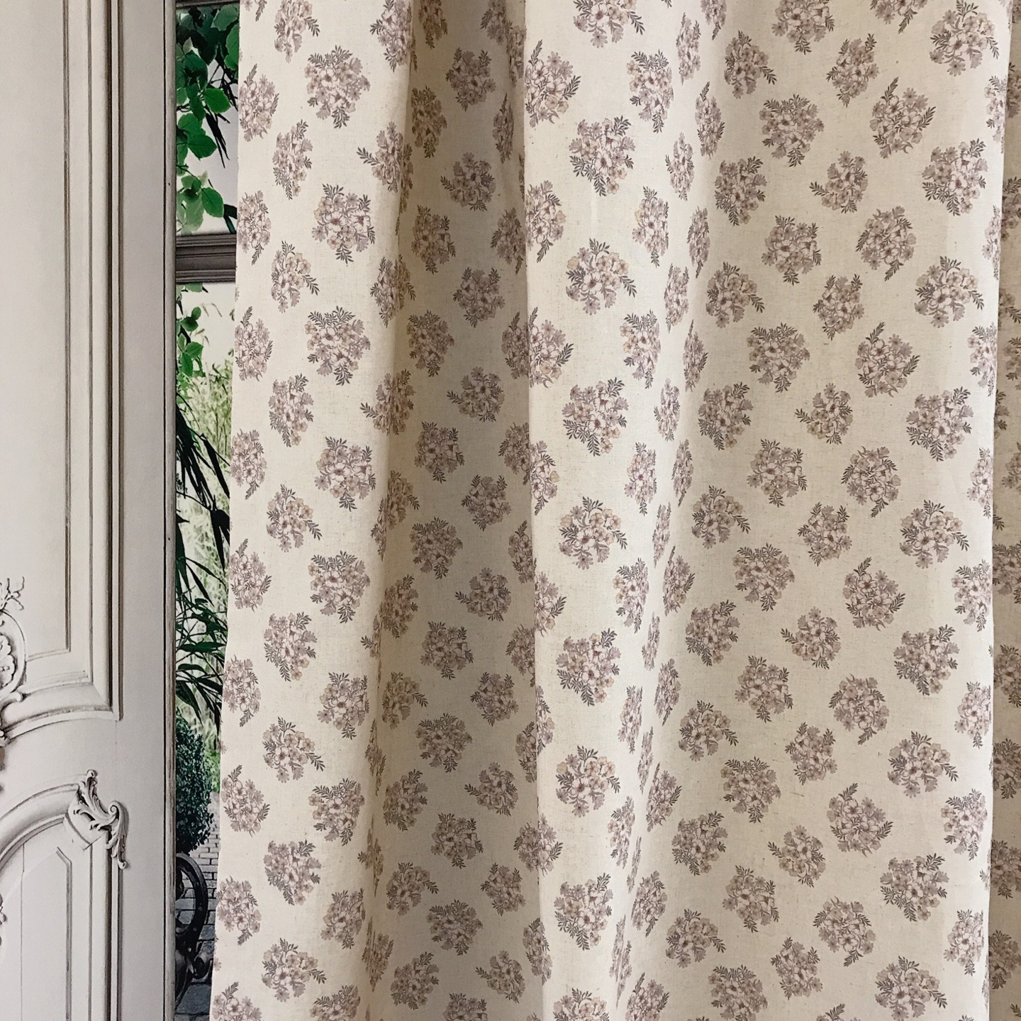 Custom Linen Blend Floral Curtains Beige Handmade Window Drapery Panels for Home