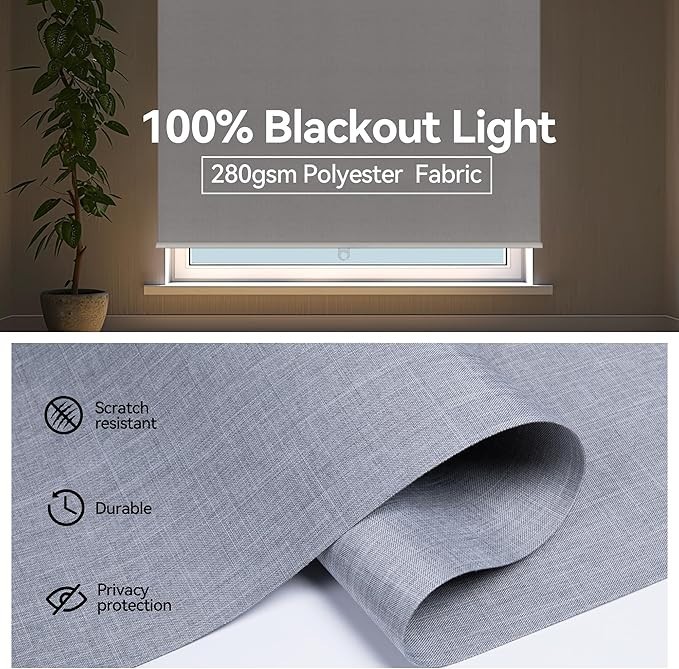 100% Blackout Roller Window Shades, 40″ x 72″ Free-Stop Pull Down Shades, Light