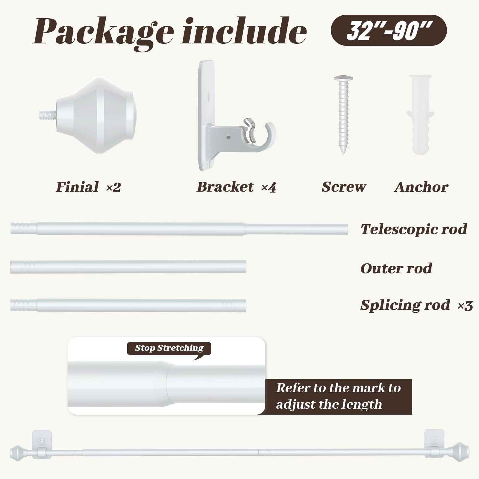 Curtain Rods No Drilling for Windows 48 to 84 Inch 5/8 Inch Telescoping Adjus…