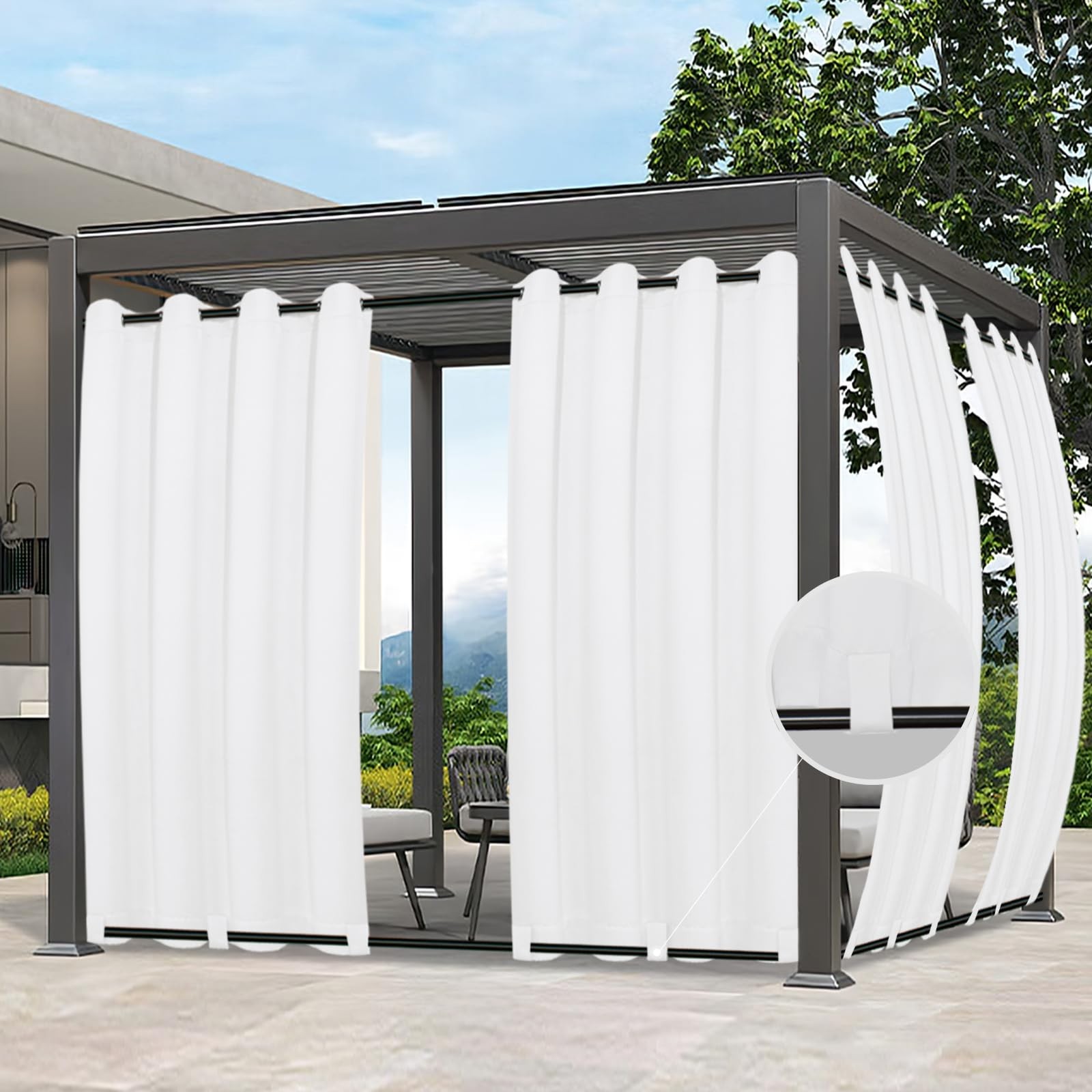 Outdoor Curtains Waterproof Windproof Weatherproof Curtain for Patio, Cabana,…