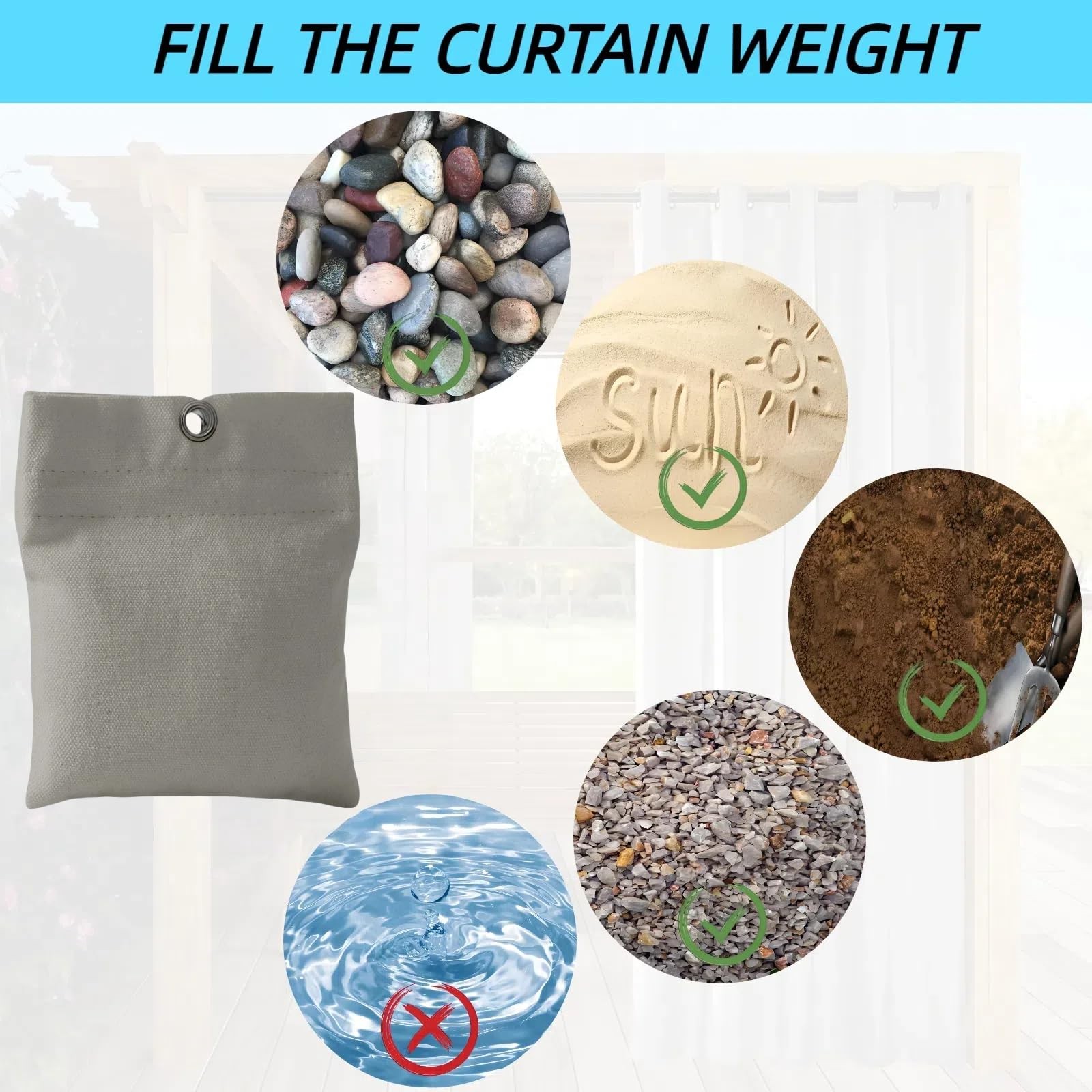 8 Pack Curtain Weights for Outdoor Use – Heavy Duty Sandbags with Metal Clips…