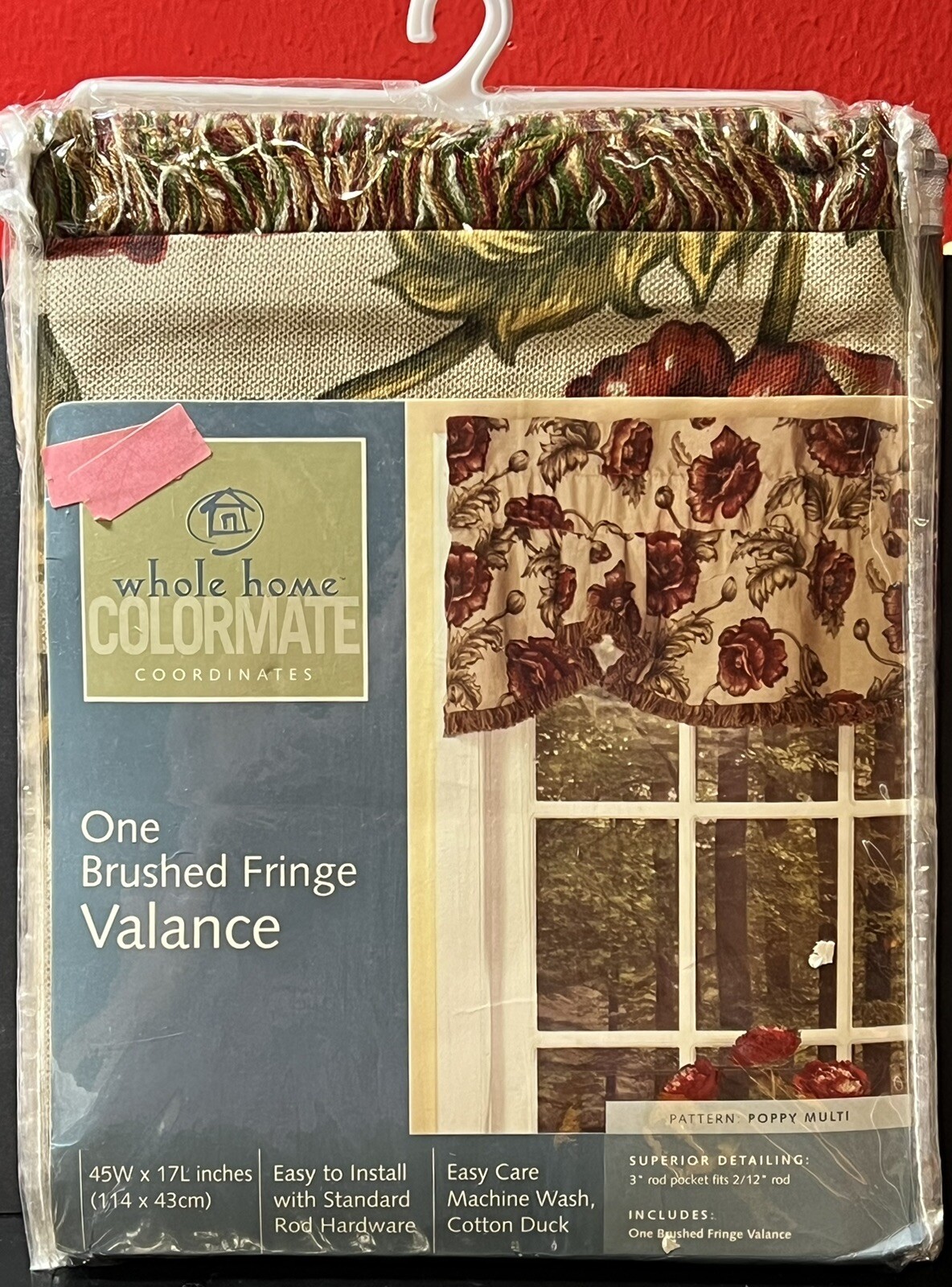 VTG ~Sears, Roebuck~ Whole Home ~ Brushed Fringe Valance~ Poppy~ 45W x 17L”