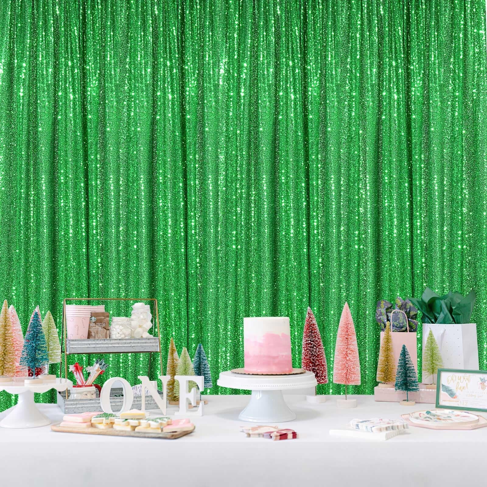 Sequin Curtains Christmas Backdrop 3 Panels Sequin Fabric 2FTx8FT Green Photo…