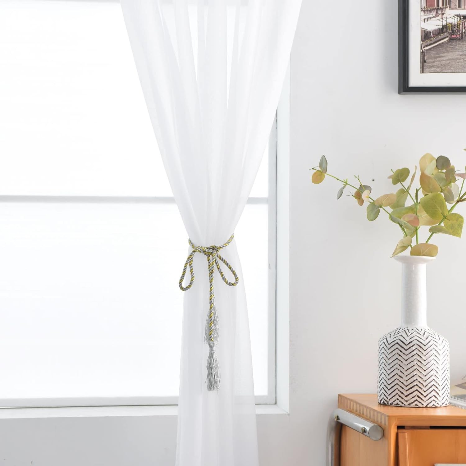 Basic Rod Pocket Sheer Voile Window Curtain Panels White 1 Pair 2 Panels 52 Widt