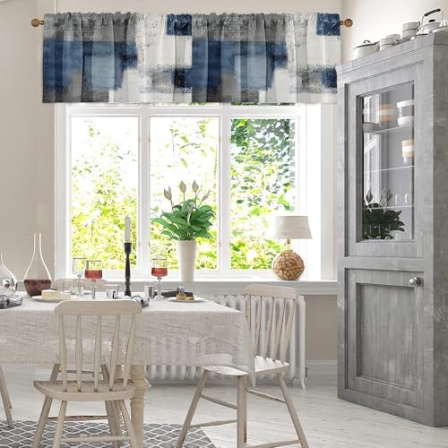 2 Pack Valances Window Treatments, 18″W x 52″L (Pack of 2) Abstract Blue Grey