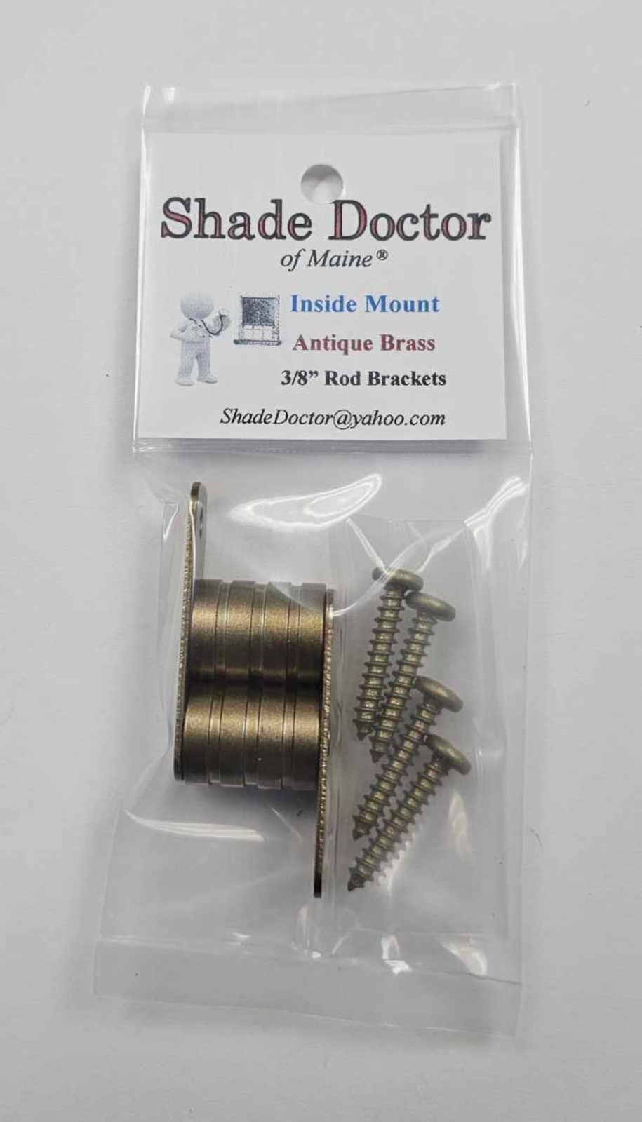 INSIDE MOUNT Antique Brass BRACKETS for 3/8″ Rodding Doors & Sidelights (1-Pair)