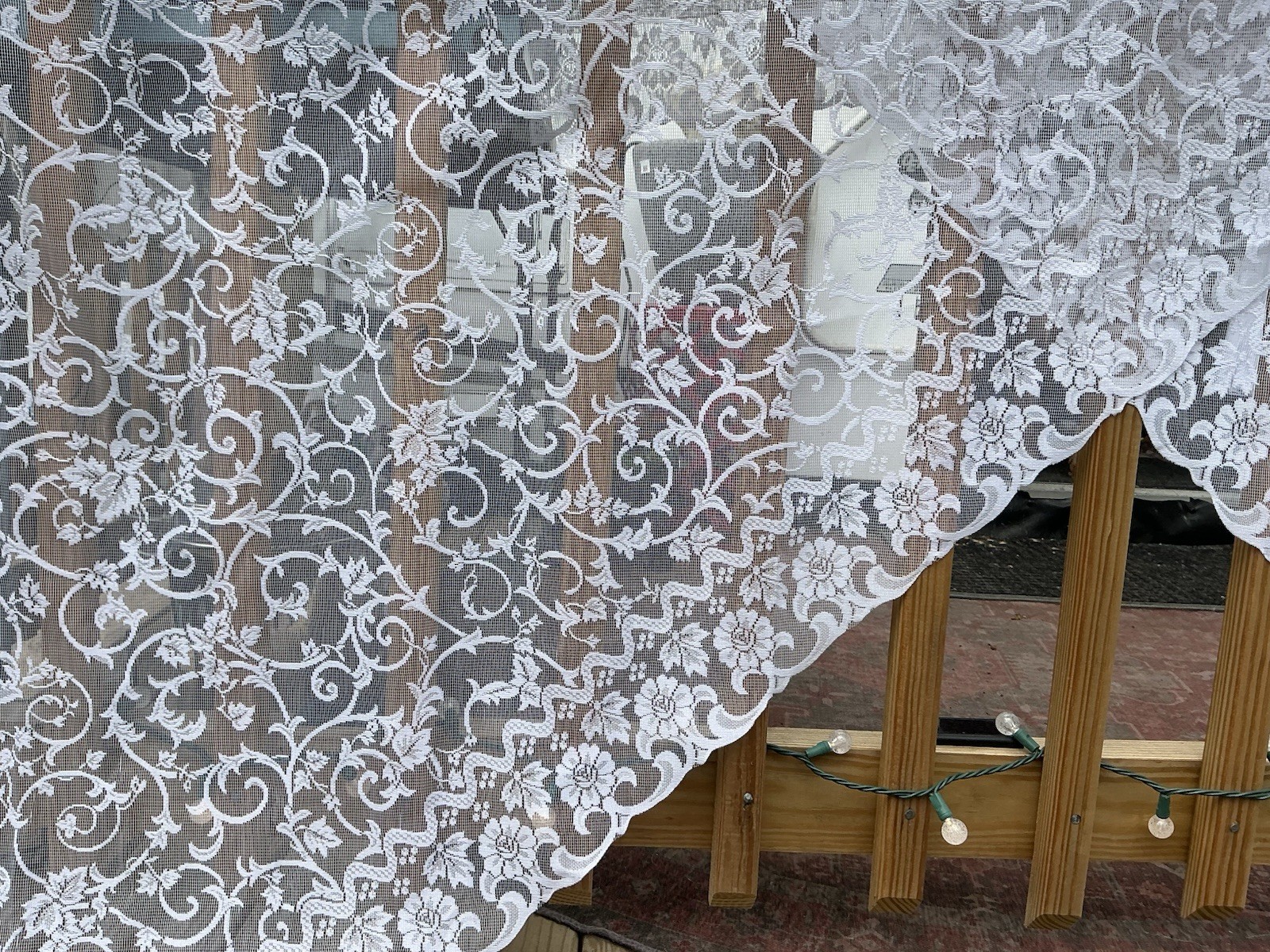 Vintage White Lace Window Swag Valance Ivy Floral 2 Panels Each 54” W x 70″L A41