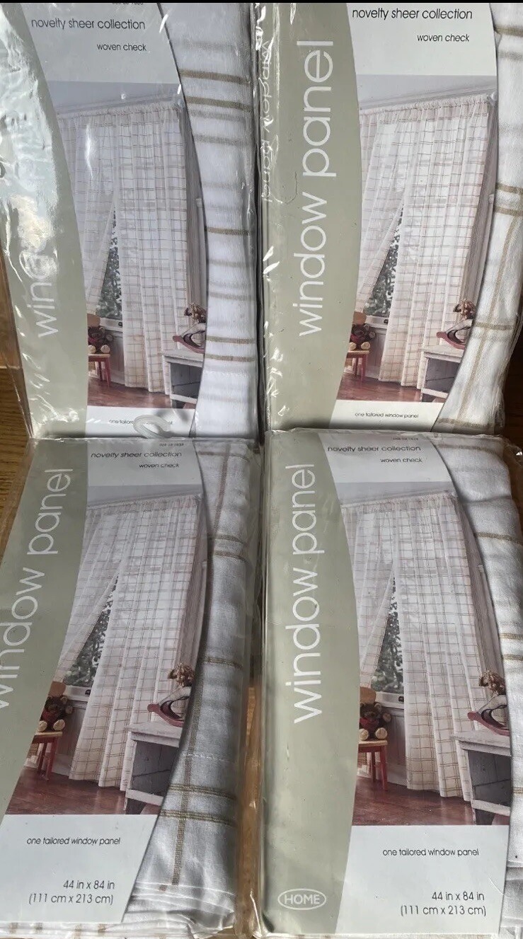 NEW Sheer Tailored Panel Sets (4 panels) Taupe Woven Check 44 in. X 84 in.