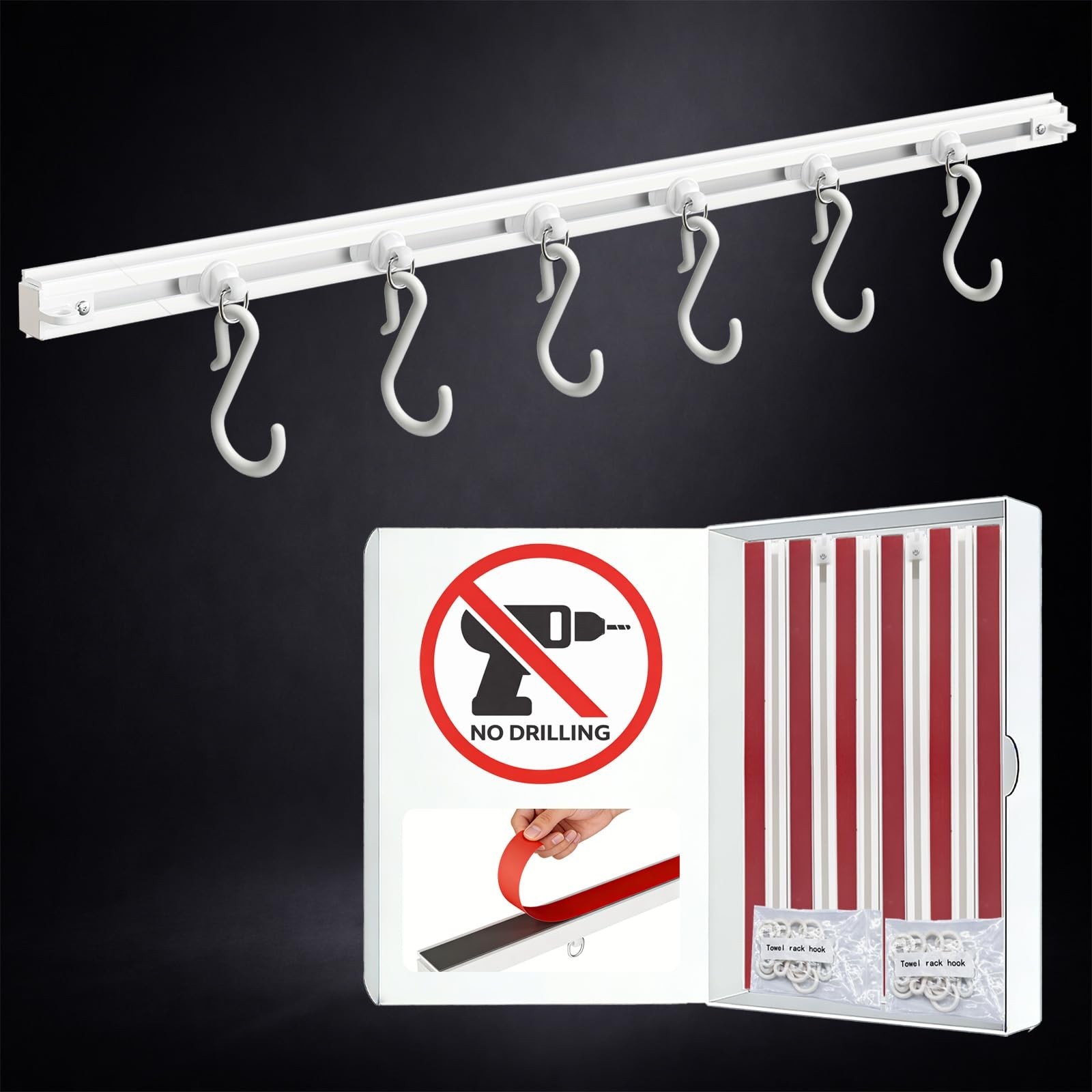 All-Purpose Adhesive Hooks,No-Drill Adhesive Hangers for Bathroom Kitchen Off…