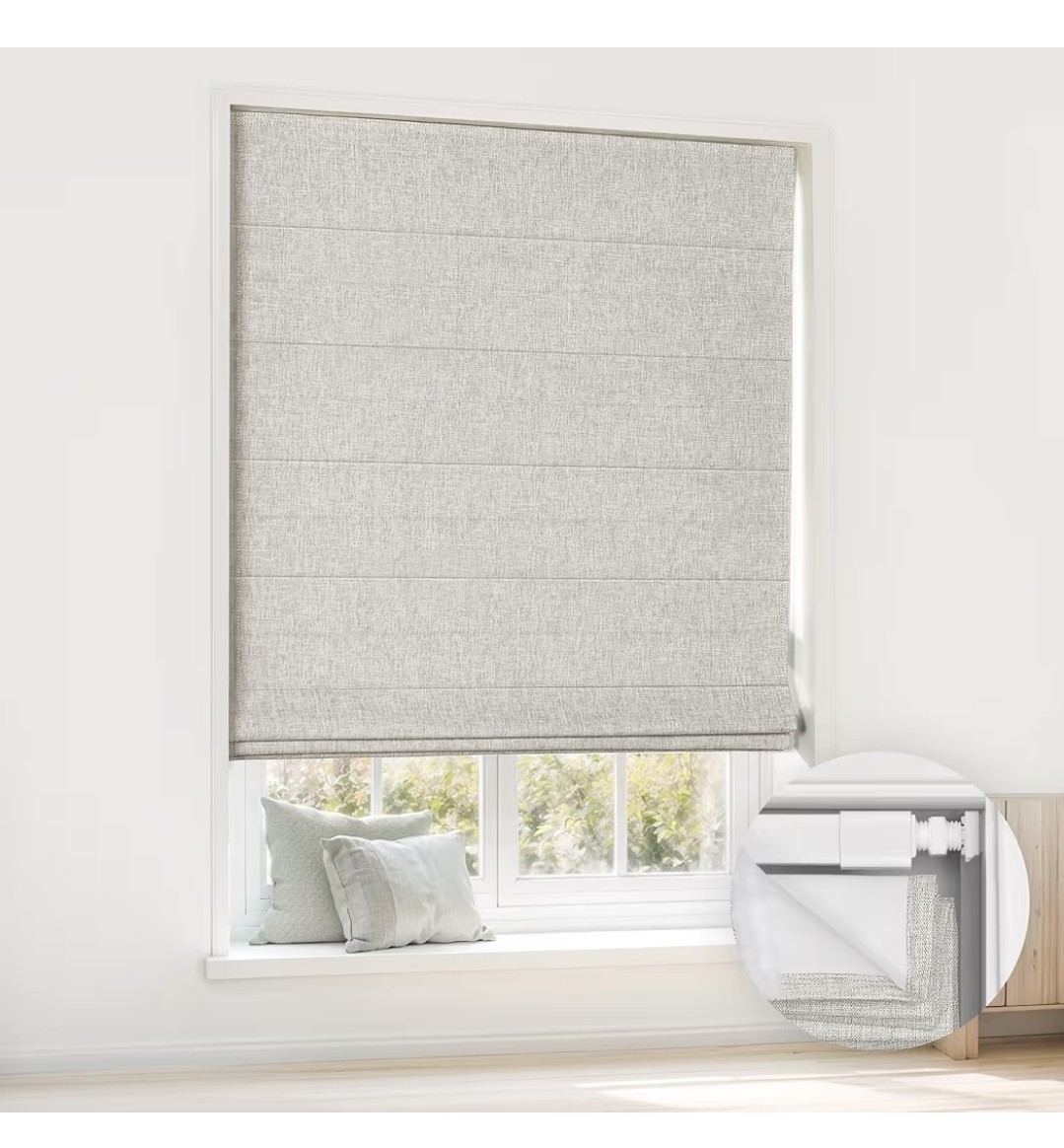 LazBlinds No Drill Cordless Roman Shades, 27” W x 64” H, GreyEasy to Install,