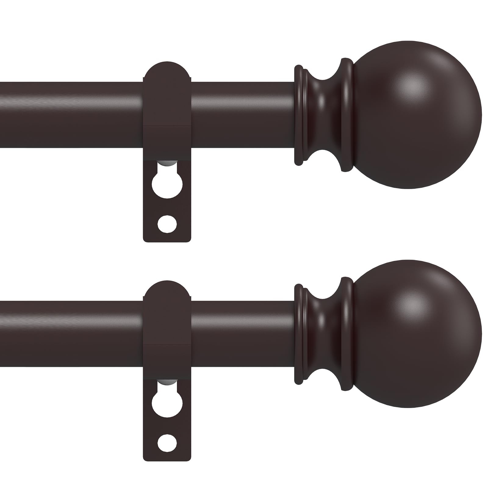 Curtain Rods Windows 28 to 48 Inch 2 Pack 5/8 Heavy Duty Brown Ball