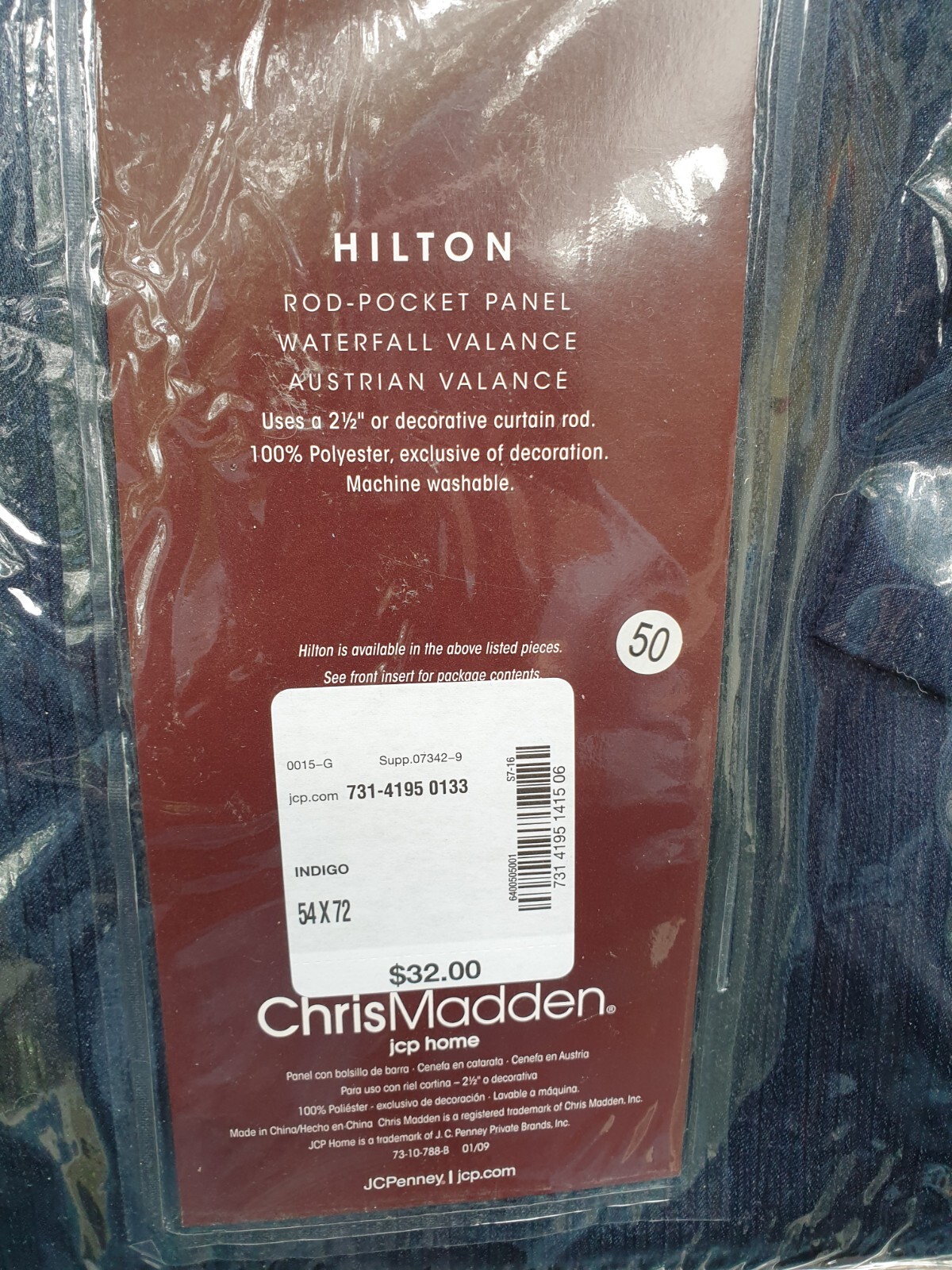 Chris Madden Rod Pocket Window Panel Indigo Blue 54 x 72 JC Penney