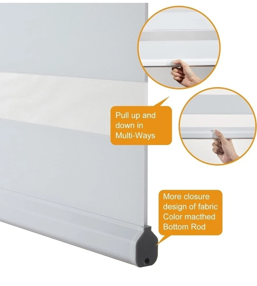 Persilux Cordless Zebra Blinds for Windows (58″ W X 72″ H, White)