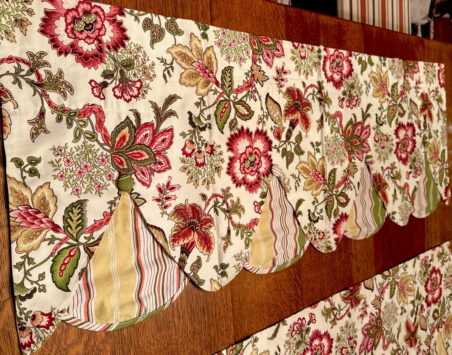 Waverly Valance Navarra Raspberry Floral Striped Tiered Rod Pocket 54”x 18.5”