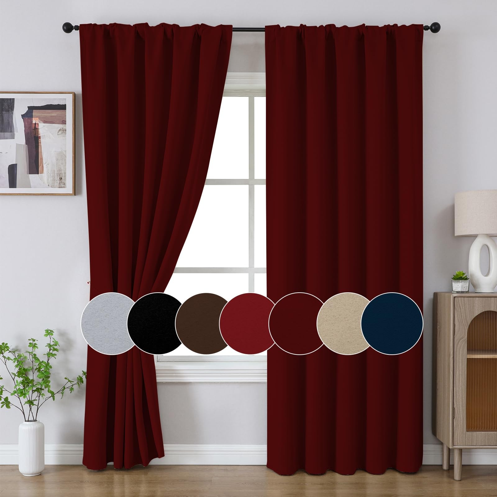 CUCRAF Blackout Curtains 54 Inches Length 2 Panels Set, Rod Pocket and Back Tab