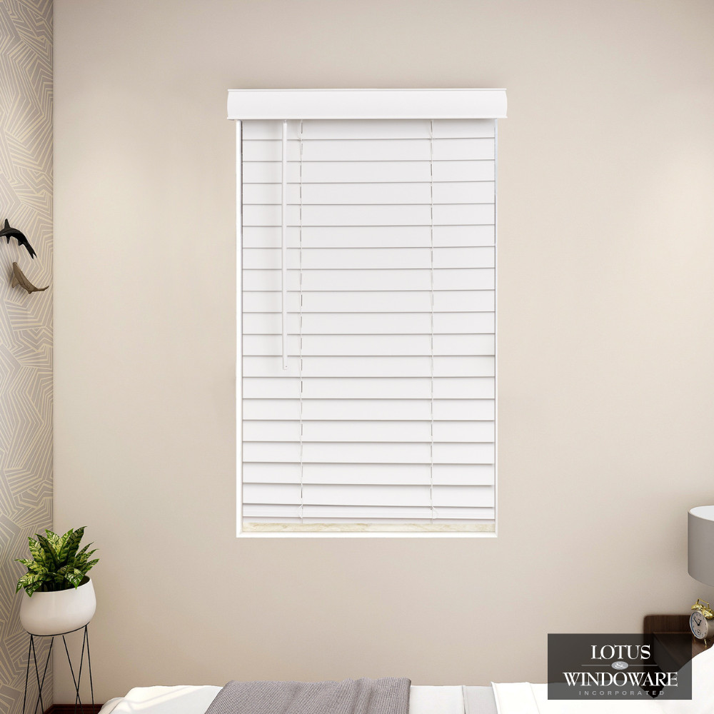 LOTUS & WINDOWARE Cordless Faux Wood Blinds, Smooth, Snow White, 2 Inch Horiz…