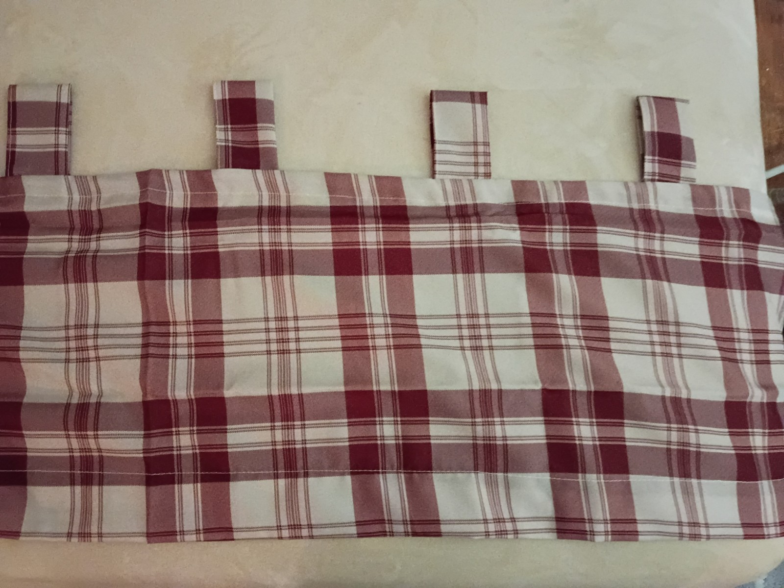 Curtains 3 Piece Valance Tier Set Red & White Farmhouse Plaid Country EUC Tabs