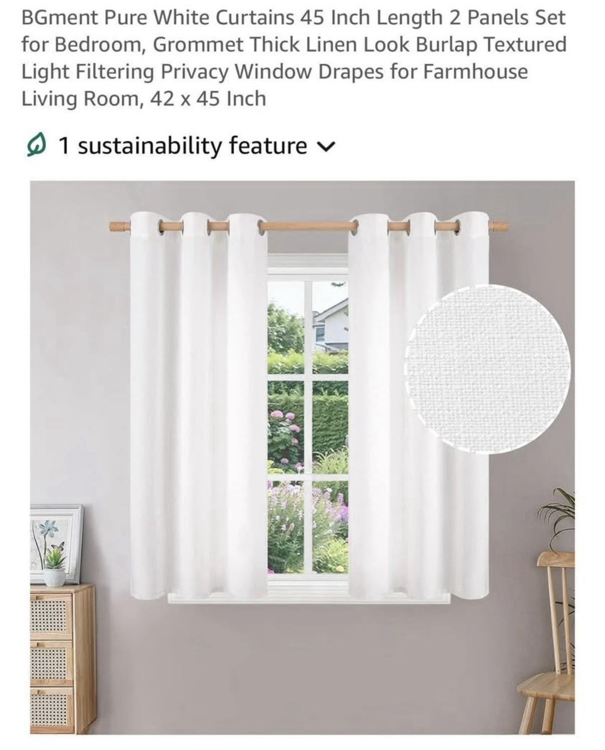 Pure White Curtains 45 Inch Length 2 Panels Set for Bedroom – NIP!