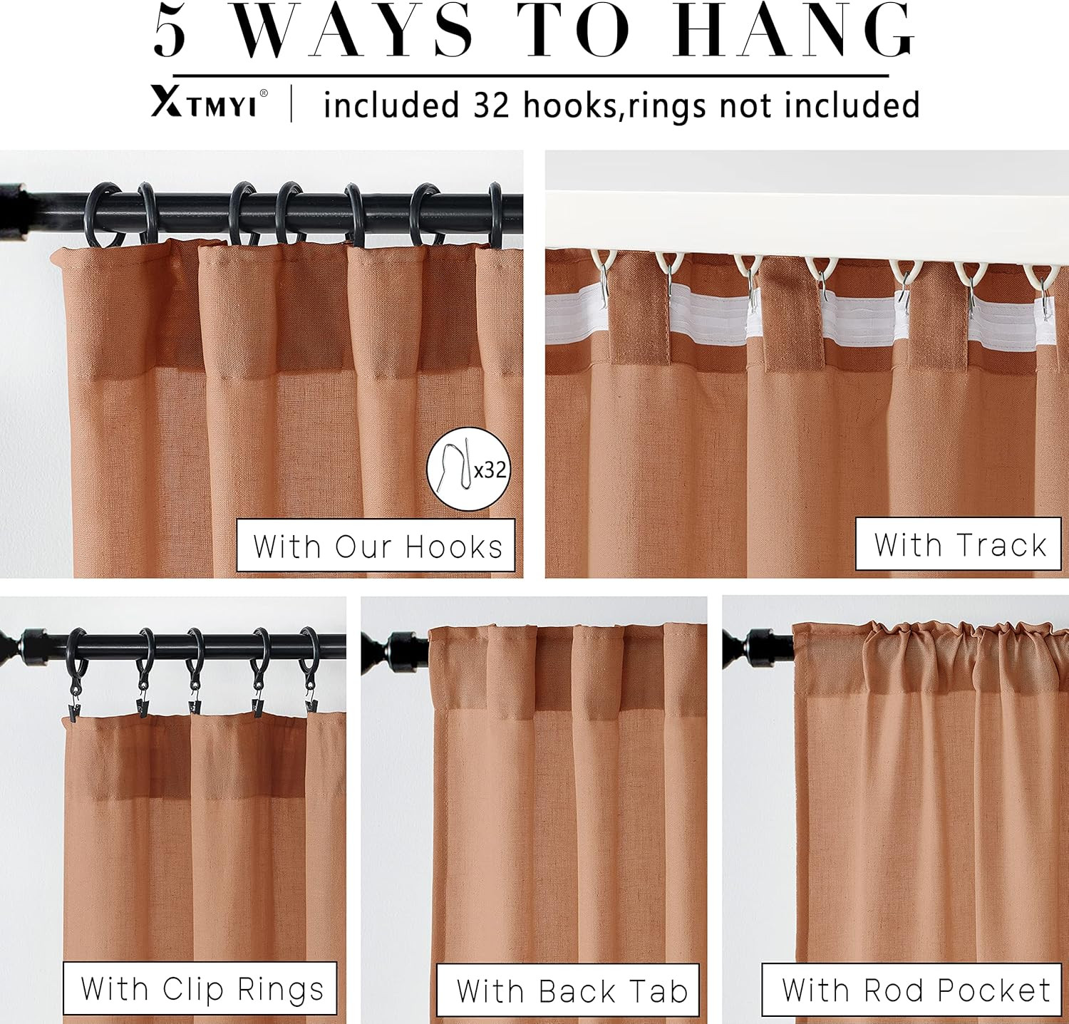 XTMYI Terracotta Vintage Boho Curtains, Rust Colored Linen Sheer Rustic Farmhous