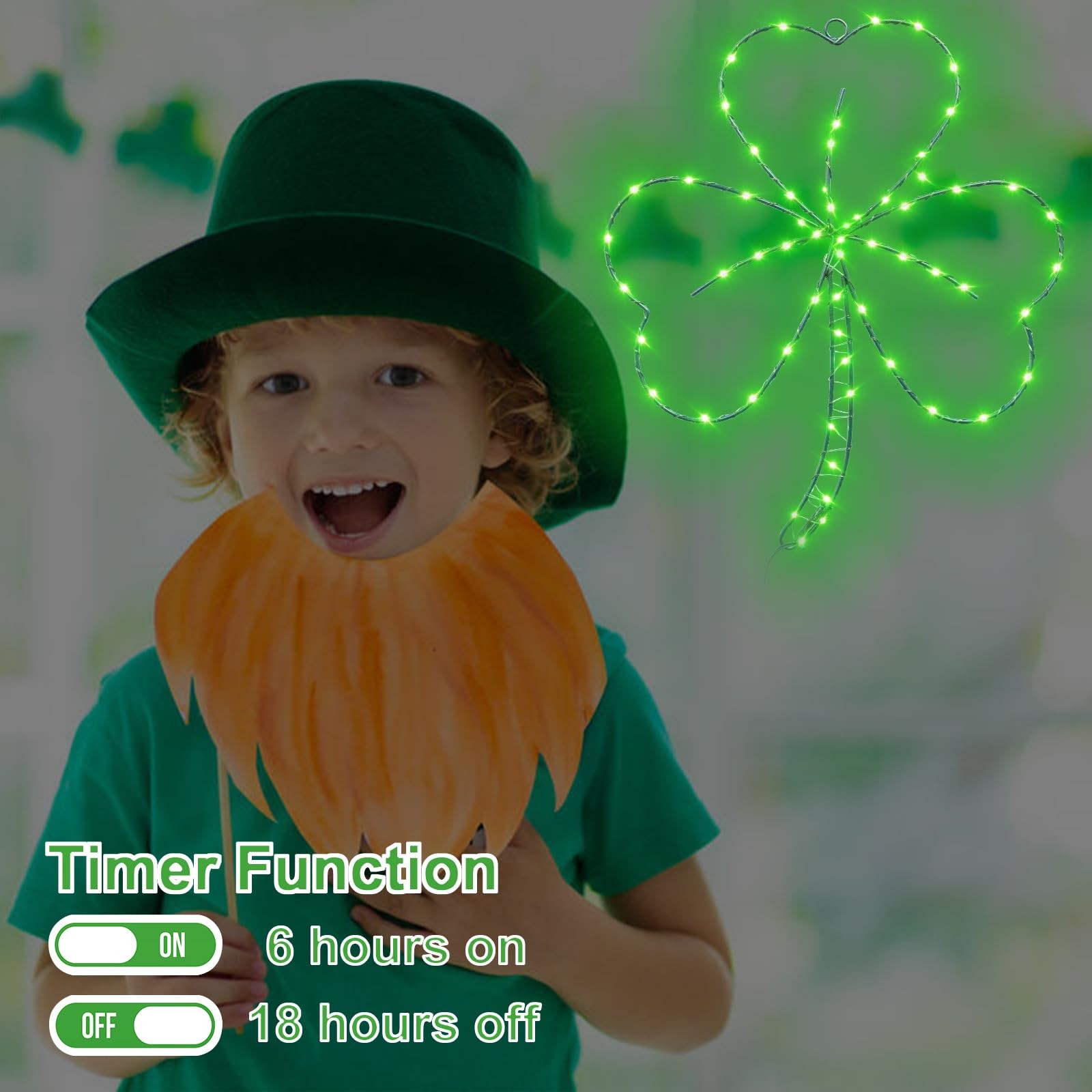 St. Patrick’s Day LED Shamrock Window Lights with Remote Control, 1 Pack
