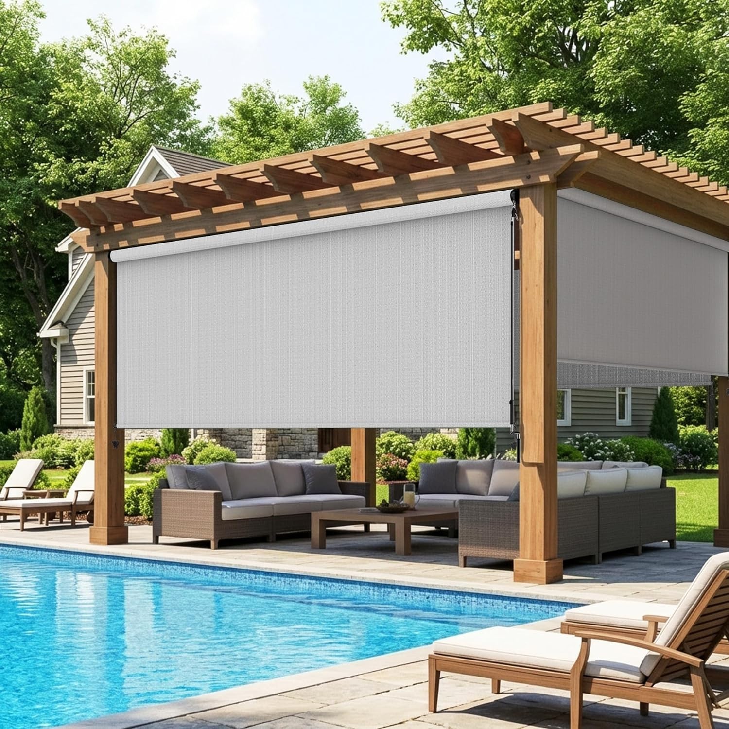 Elegant Outdoor Roller Shade 6’Wx6’H – 420GSM UV Blockout & Cordless Design