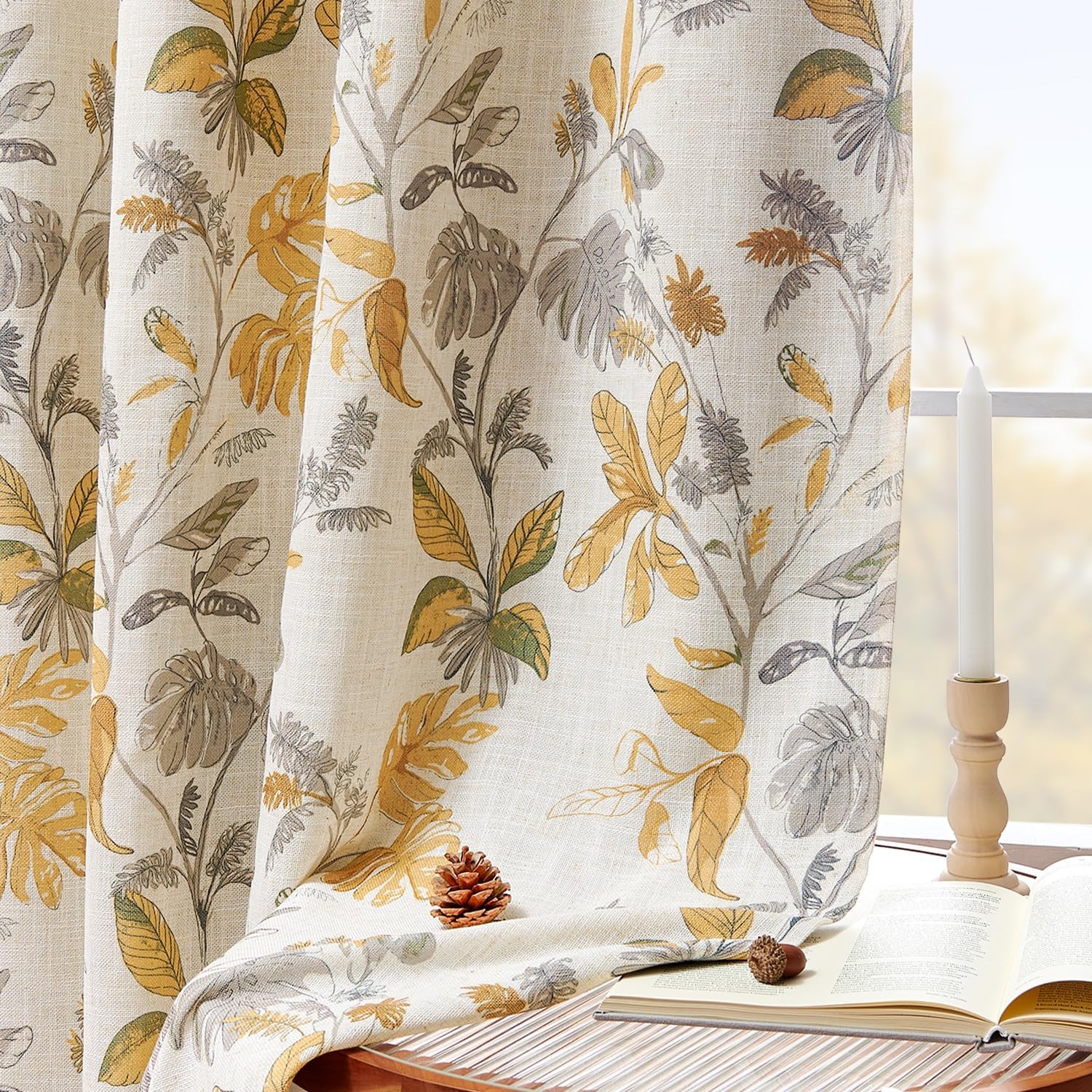 Jinchan 100 Blackout Curtains Bedroom 84 Inches Length Linen Curtains Tropical