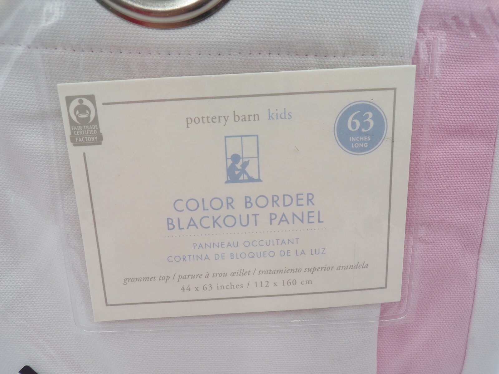 Pottery Barn Kids Color Bordered Grommet Blackout Panel Drape 63″Pink S/2 7393J