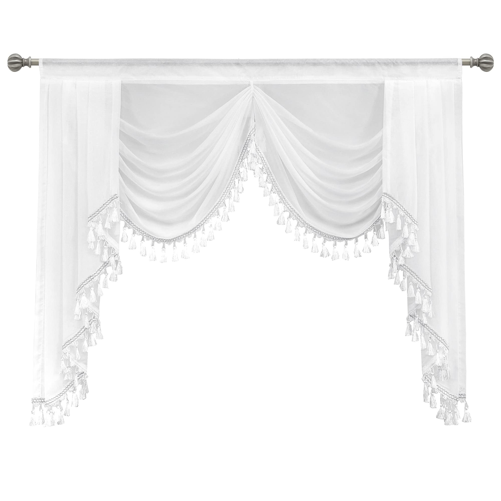 Sheer Window Valances for Living Room Waterfall Tassels Swag Topper Curtains …