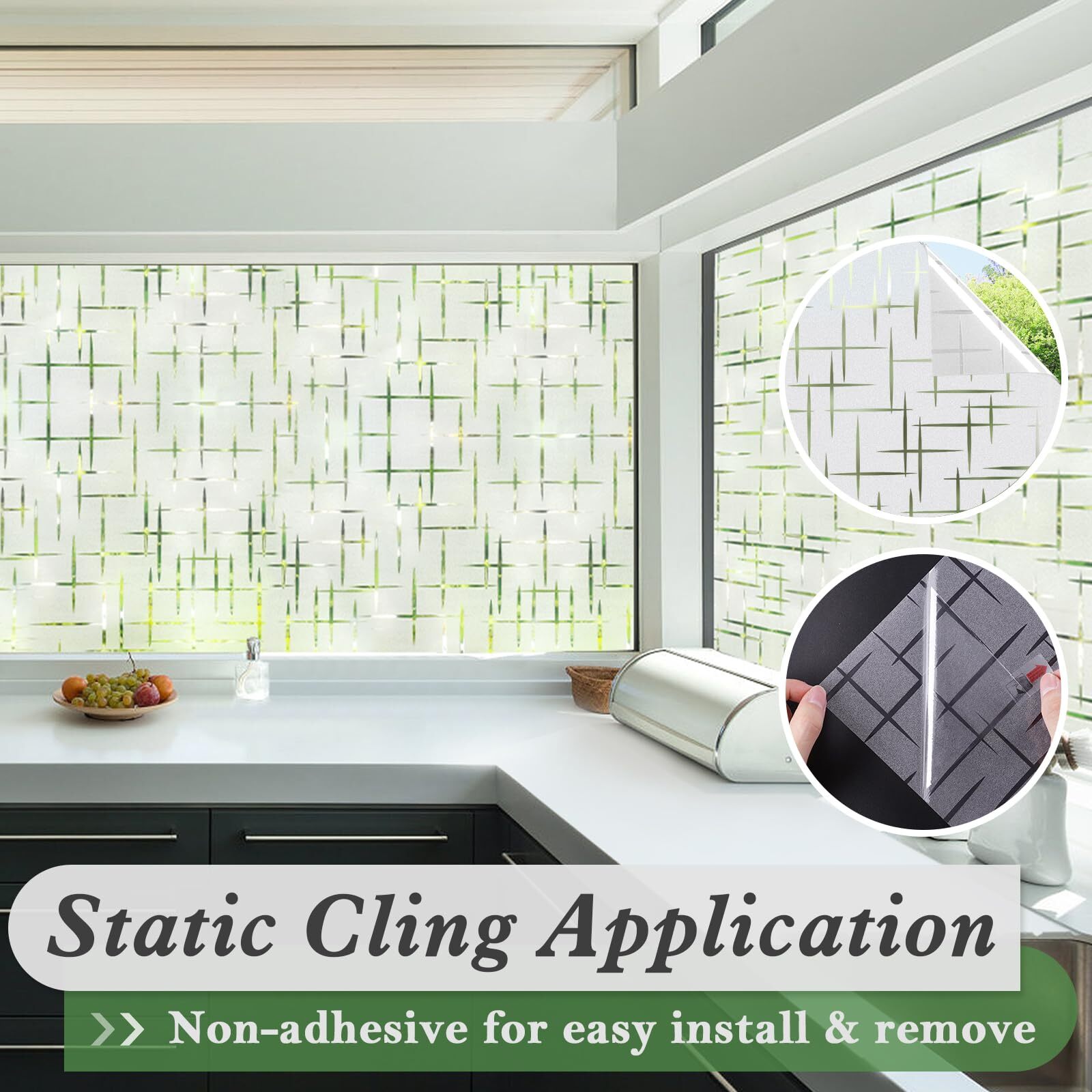 Rabbitgoo Cross Frosted Window Privacy Film Static Cling Decorative Stickers