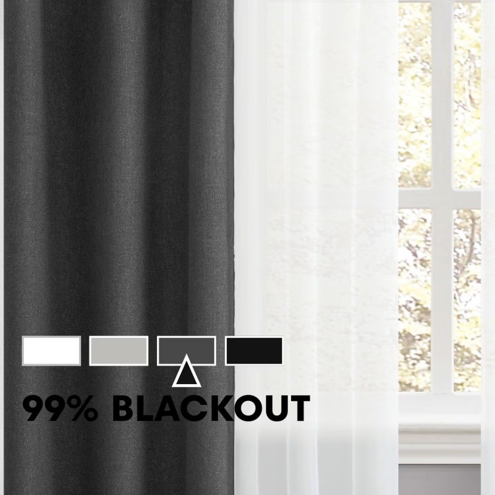 Solid Twill Blackout Curtain Panel and Sheers, Set of 4, Rich Black