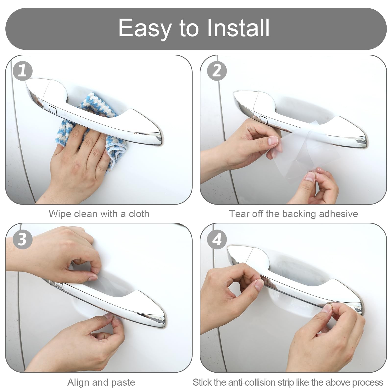 Car Door Handle Scratch Protector Transparent TPU 16 Pcs Universal for Most Cars