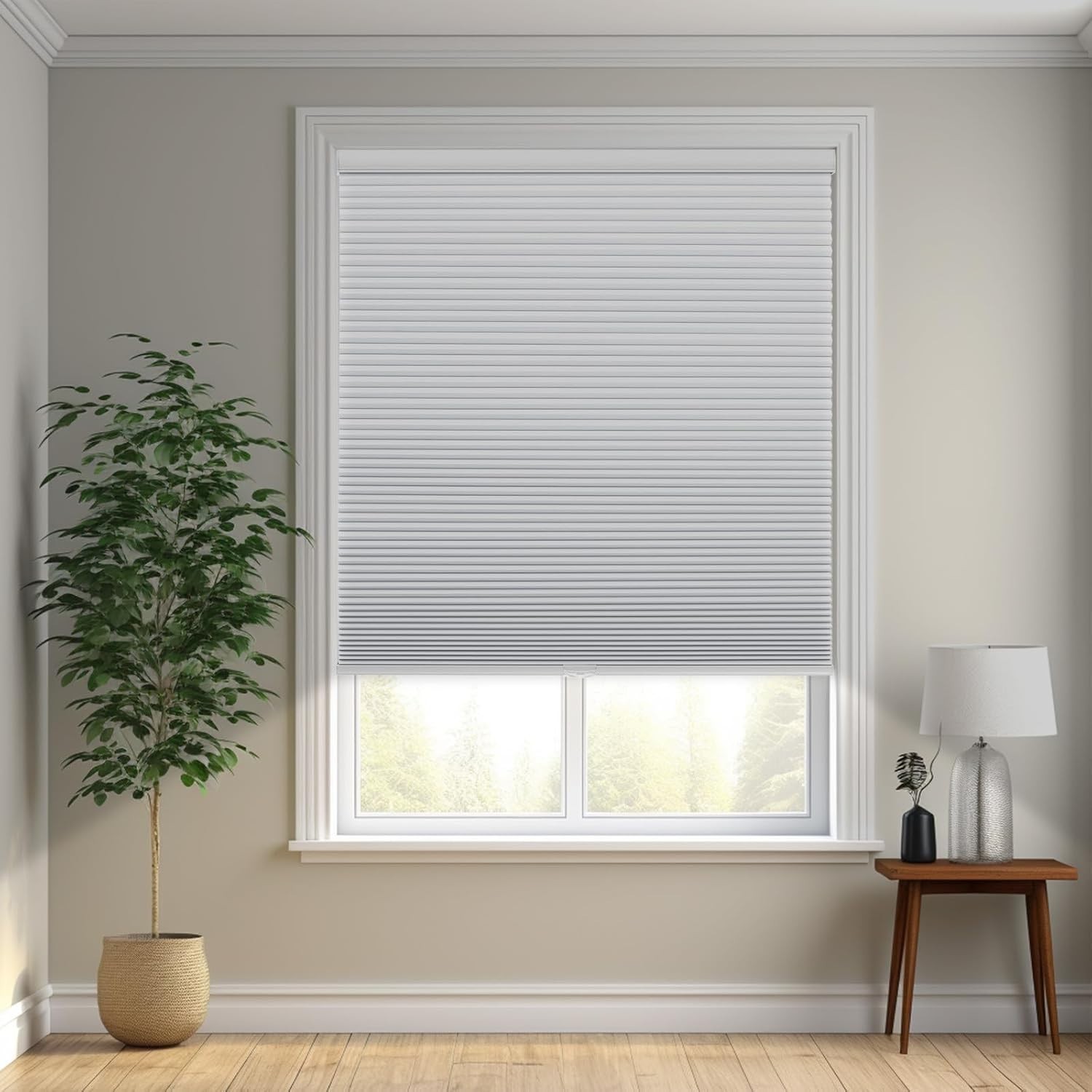 White Cordless Blackout Honeycomb Shades 34×72 for Windows and Doors