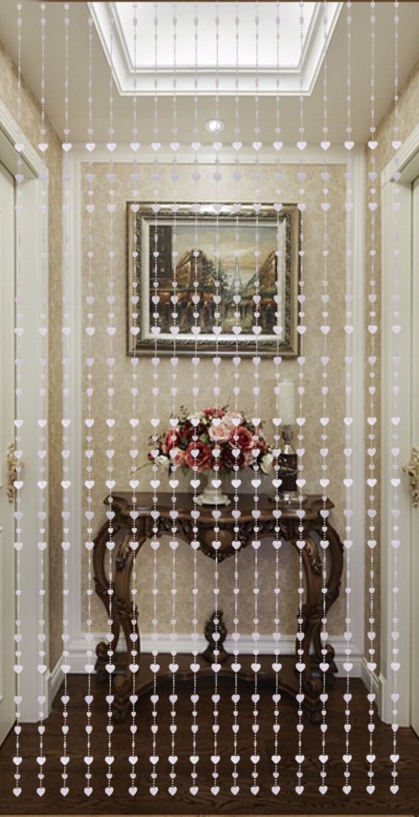Beautiful Acrylic Beaded Curtain for Windows, Doorways, Partition – Silver Heart