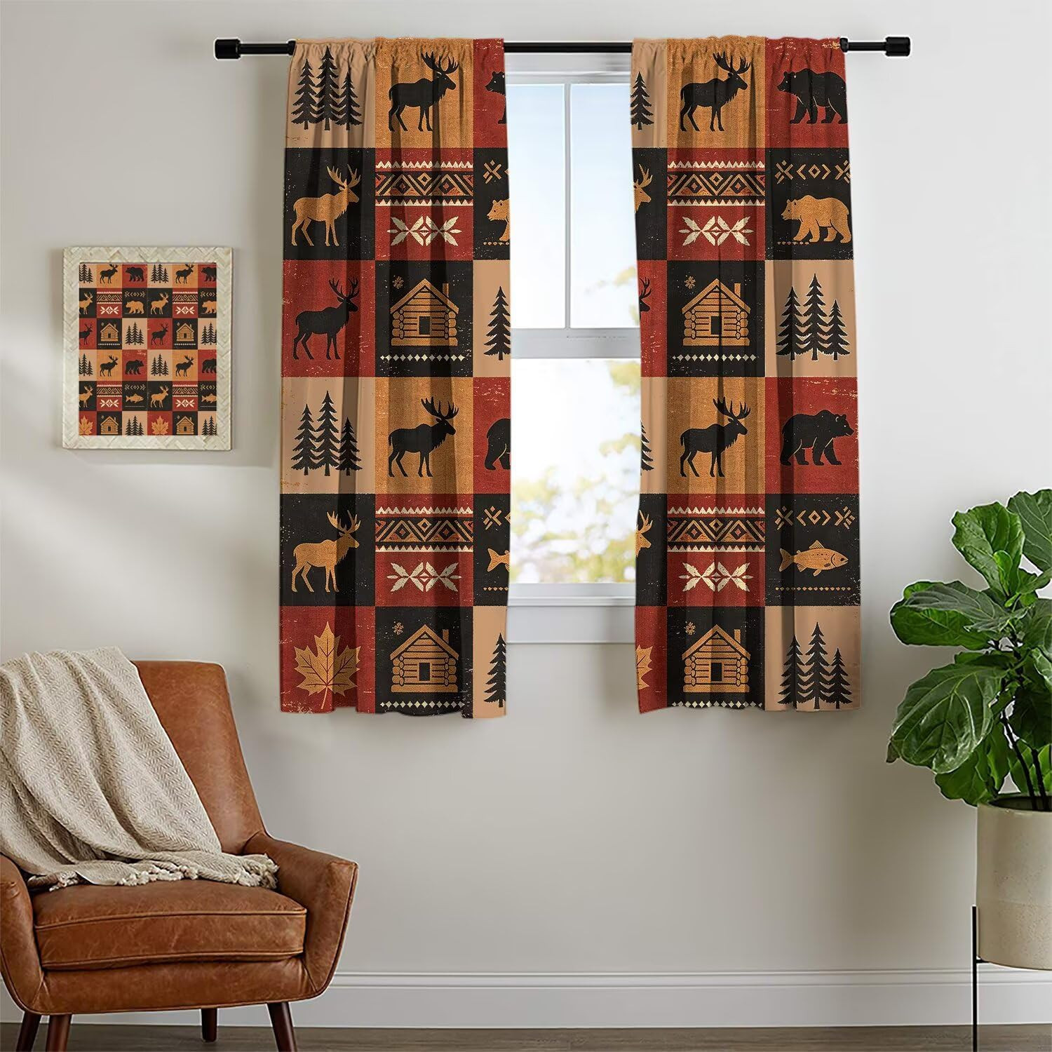 Rustic Cabin Curtains for Bedroom,Vintage Farmhouse Theme Curtains Moose Bear…