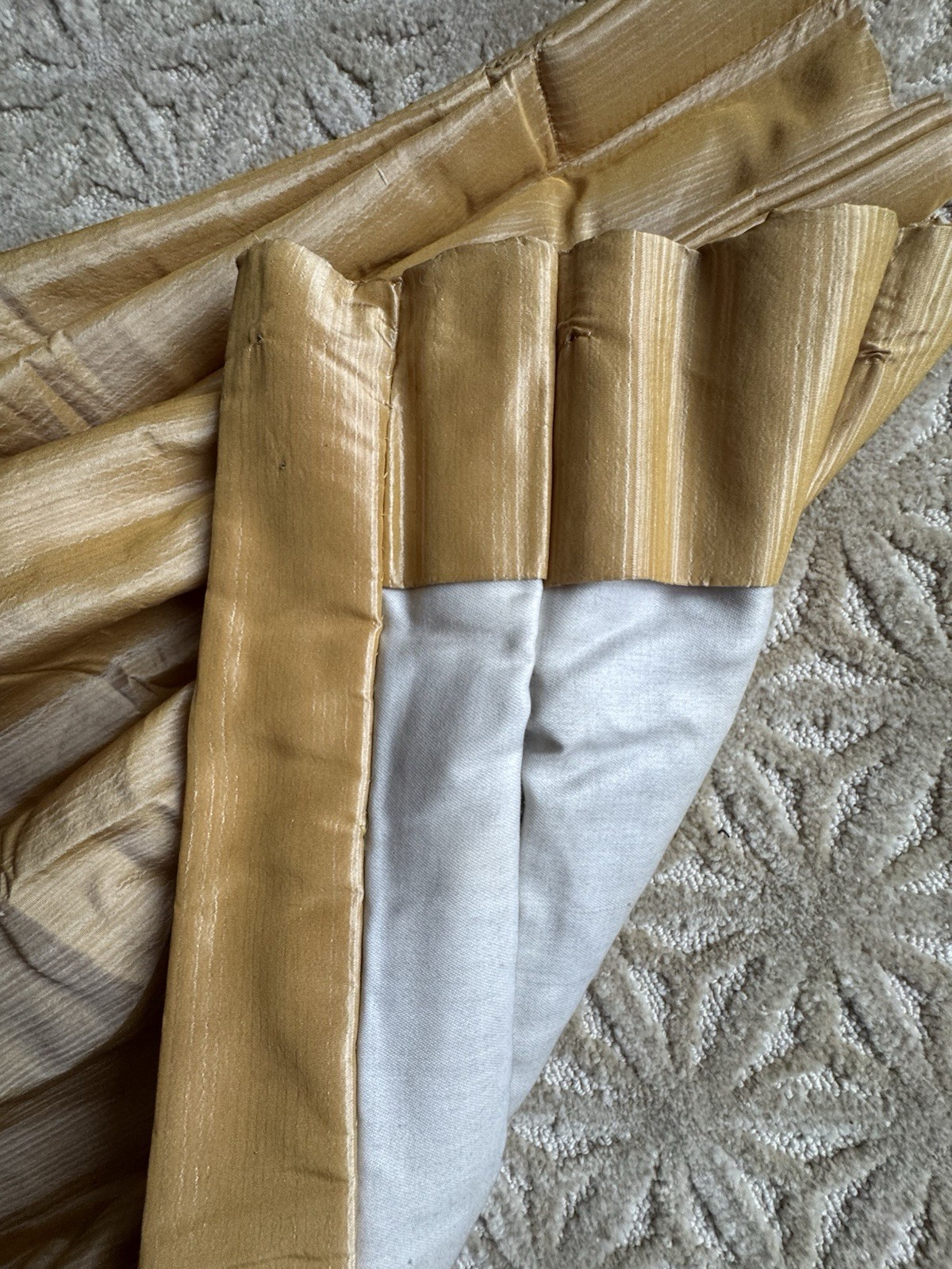 Custom Drape Silk Taffeta Side Panel 34” X 100” Marigold-Gold Pinch Pleated
