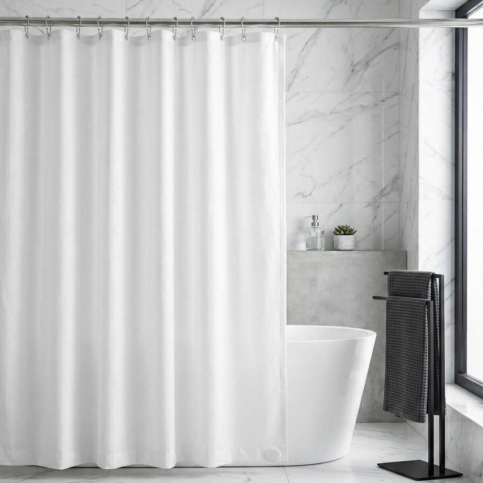 Kouzia Home Waterproof Fabric Shower Curtain 72″W x 72″L (Pack of 1), White