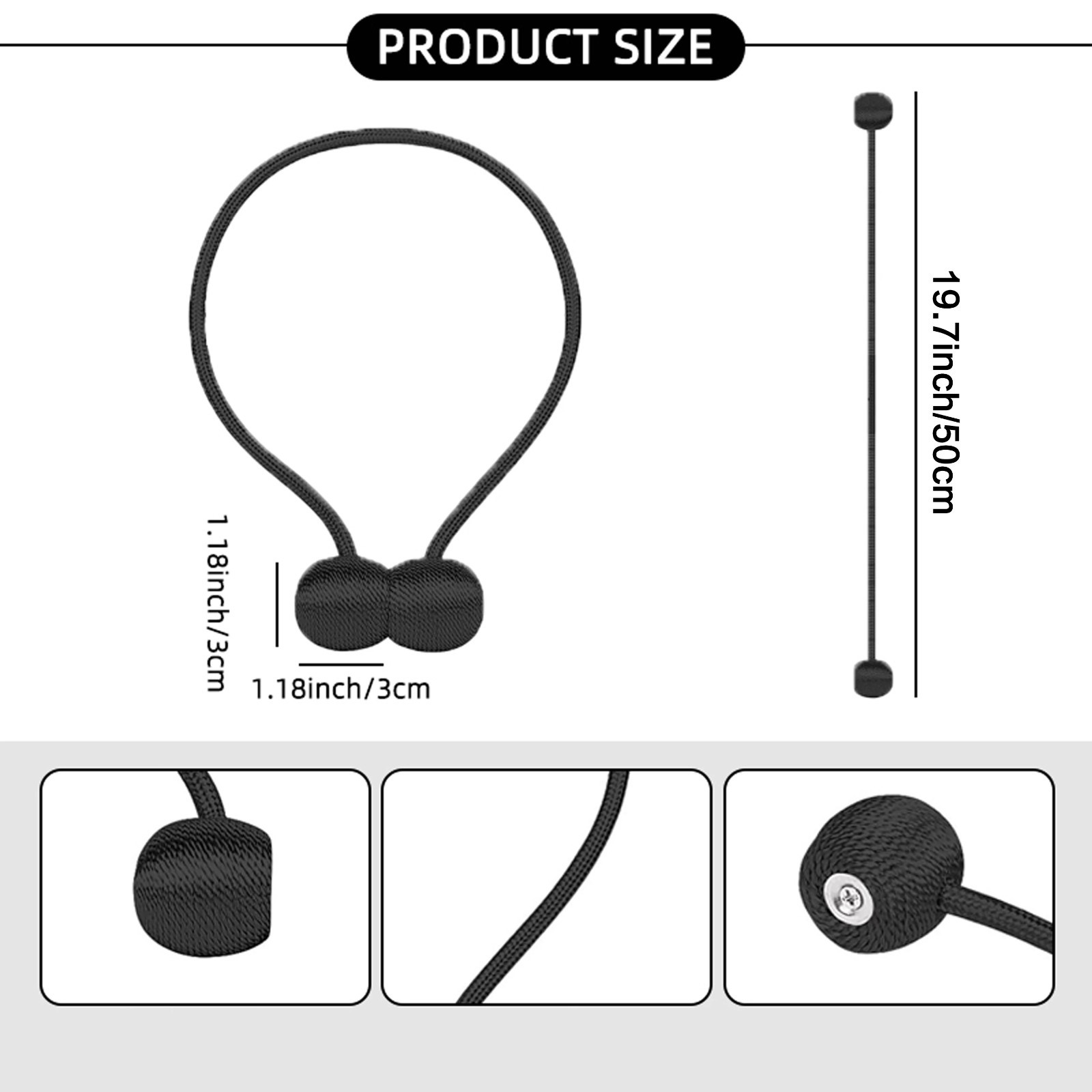 2pcs modern minimalist magnetic ball curtain tiebacks with thicker twisted cords