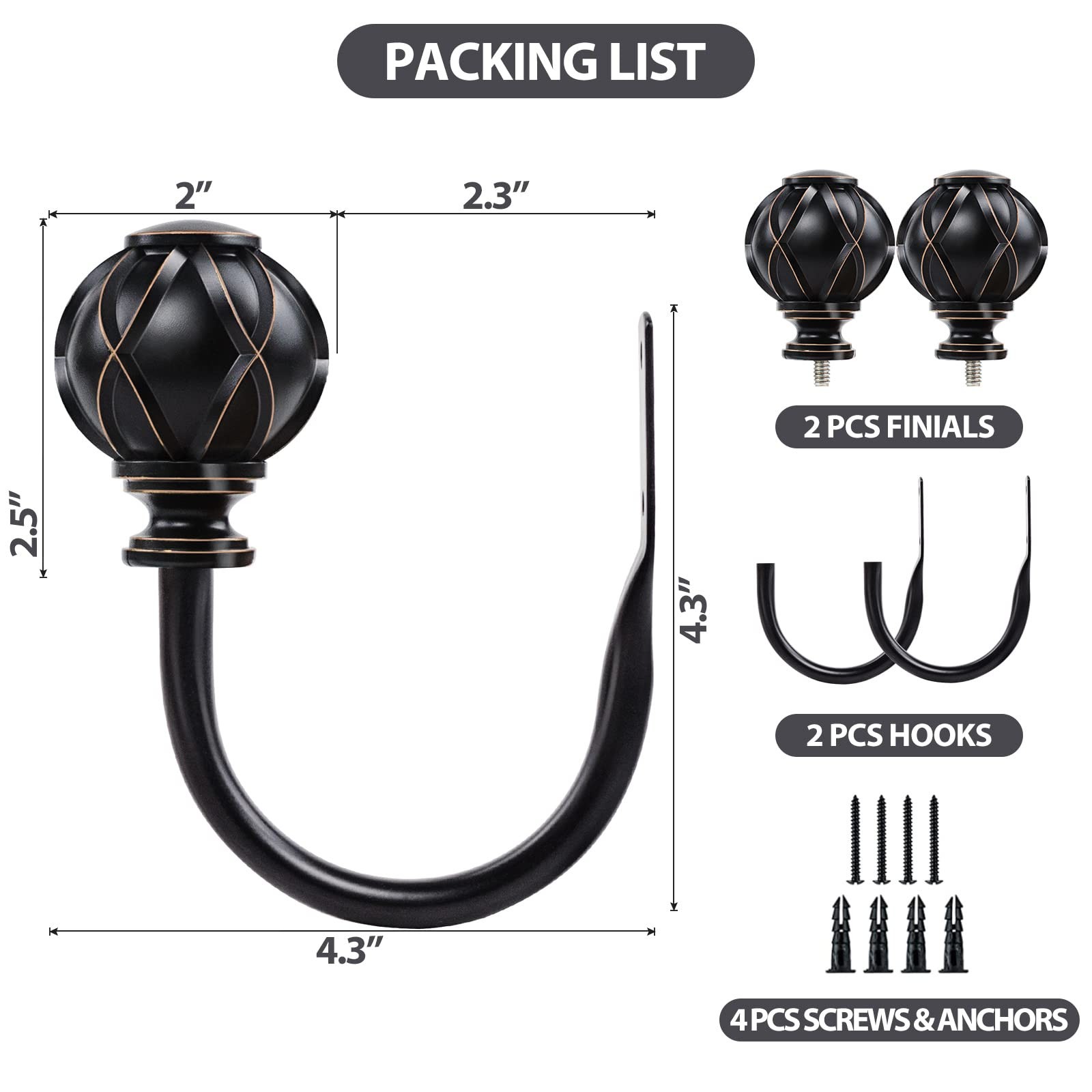 KAMANINA Decorative Curtain Drapery Holdbacks, Curtain Tiebacks Hooks with Sc…