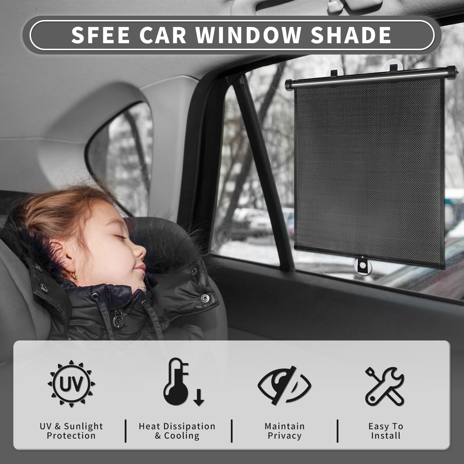 Sfee Car Window Shade for Side Windows 2 Pack Sun Shade Retractable for Car