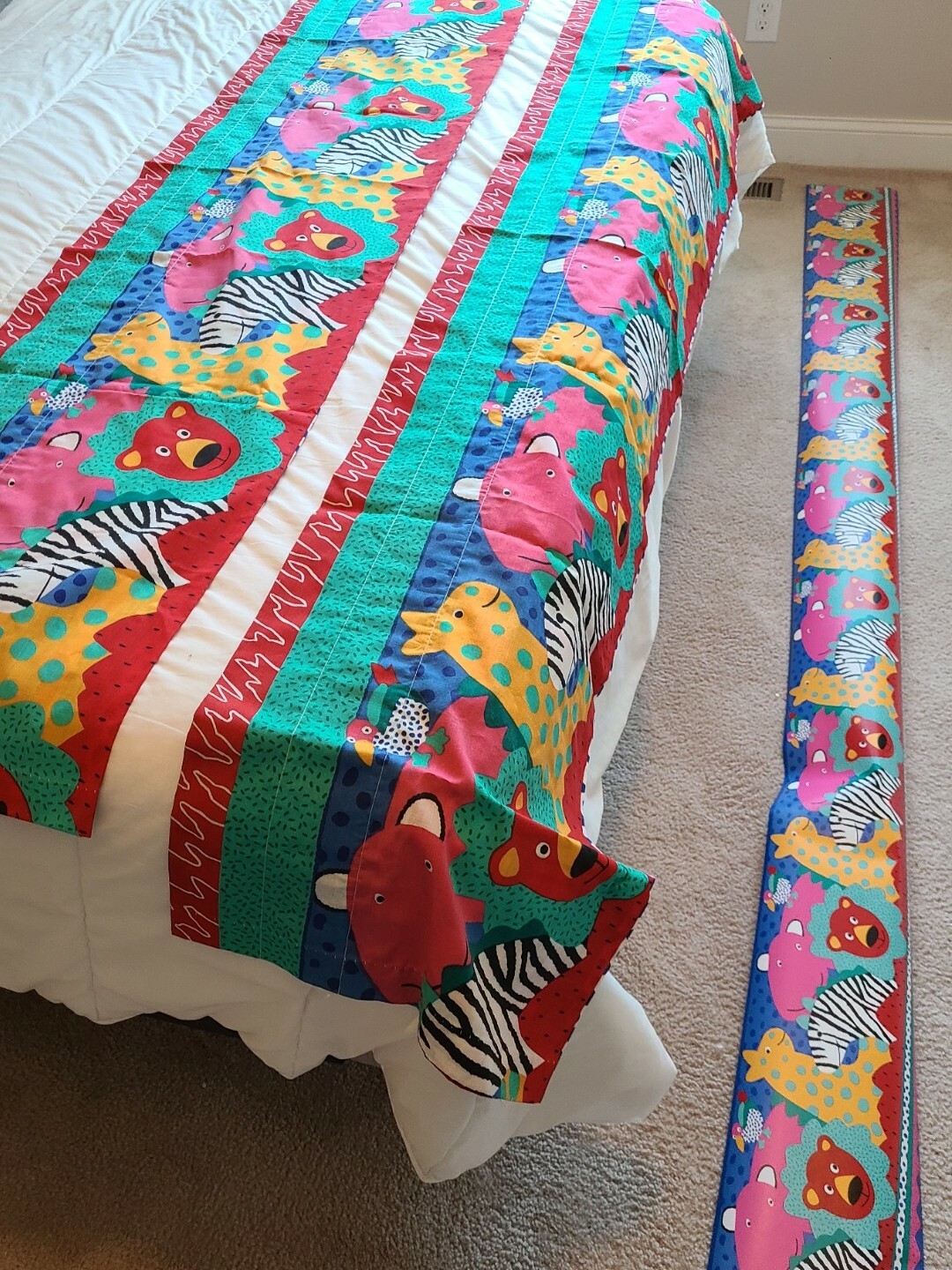 2 Valance/Window Topper – Bright Zoo Animals Nursery or Play Rooms w/10′ Border