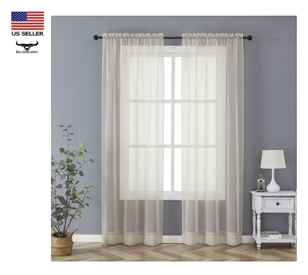 Regal Home Collections Linen 80″x84″ Classic Sheer Rod Pocket Curtain Panel Pair
