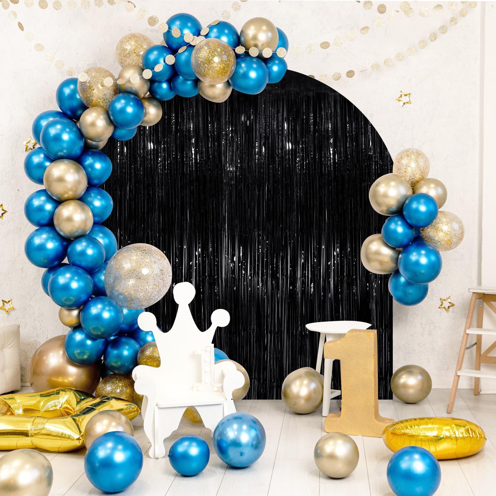 4 PCS Black Metallic Tinsel Foil Fringe Curtains 3.3×8.3ft Party Streamers