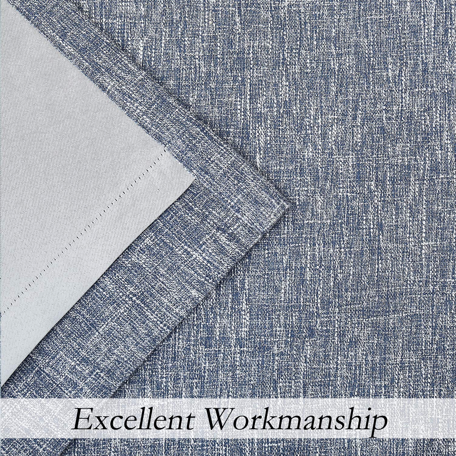 Central Park Navy Solid Full Blackout Curtain Heavy Linen Texture Window