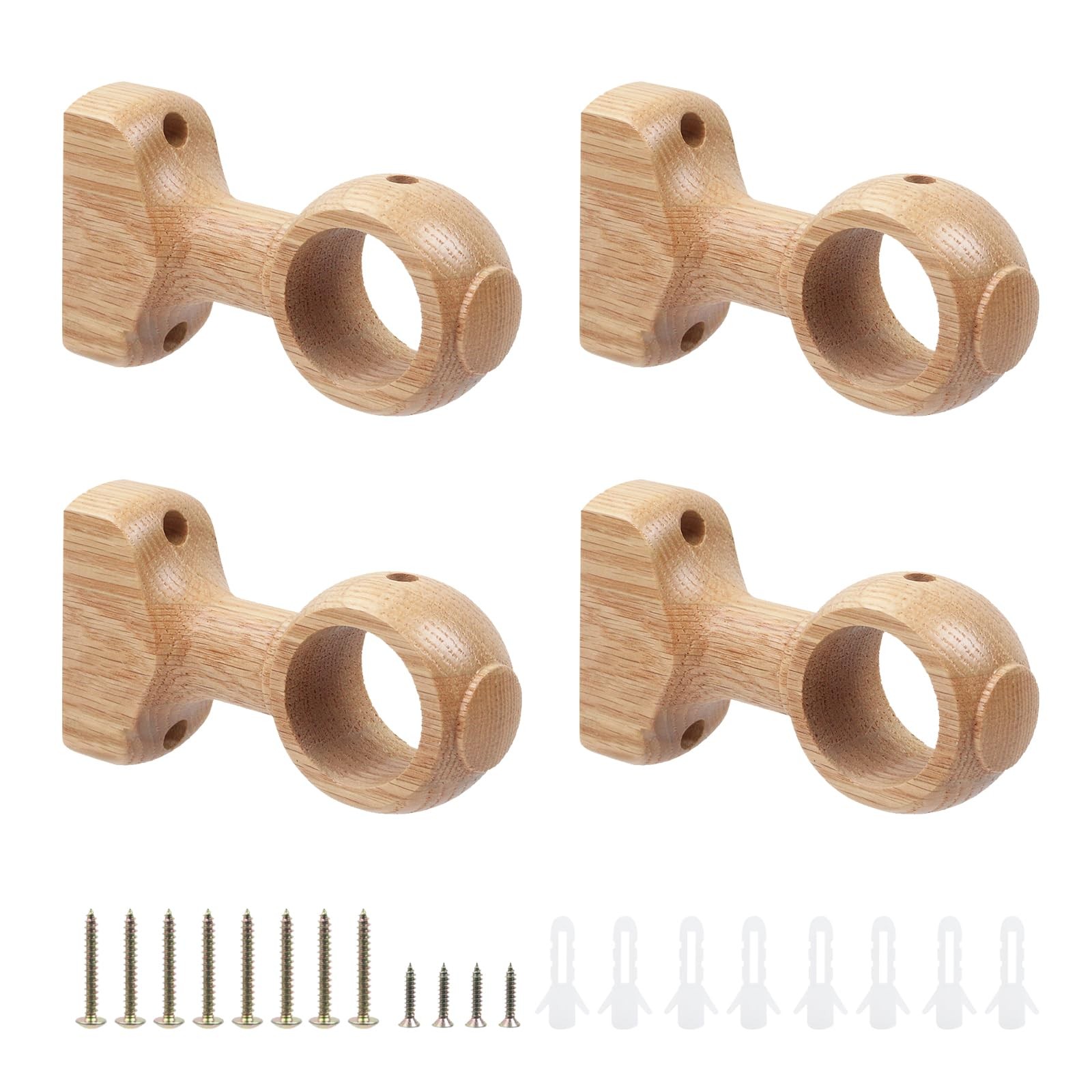 4 PCS Wood Color Curtain Rod Holders Brackets Fits 11/2 Inch 35mm Pole