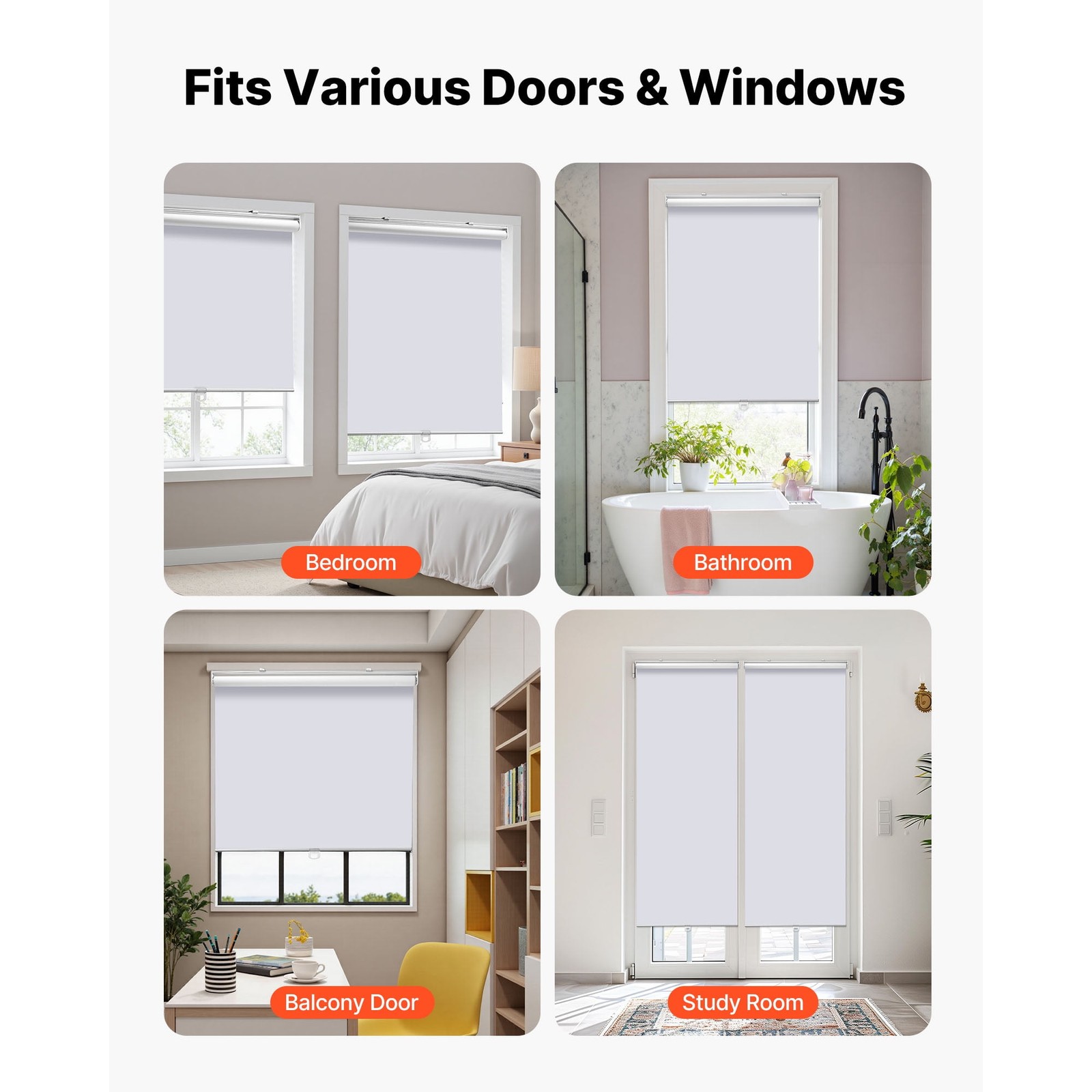 Cordless Roller Shades, 34 x 72 in, Pull-Down Blackout Blinds for Room Darkening